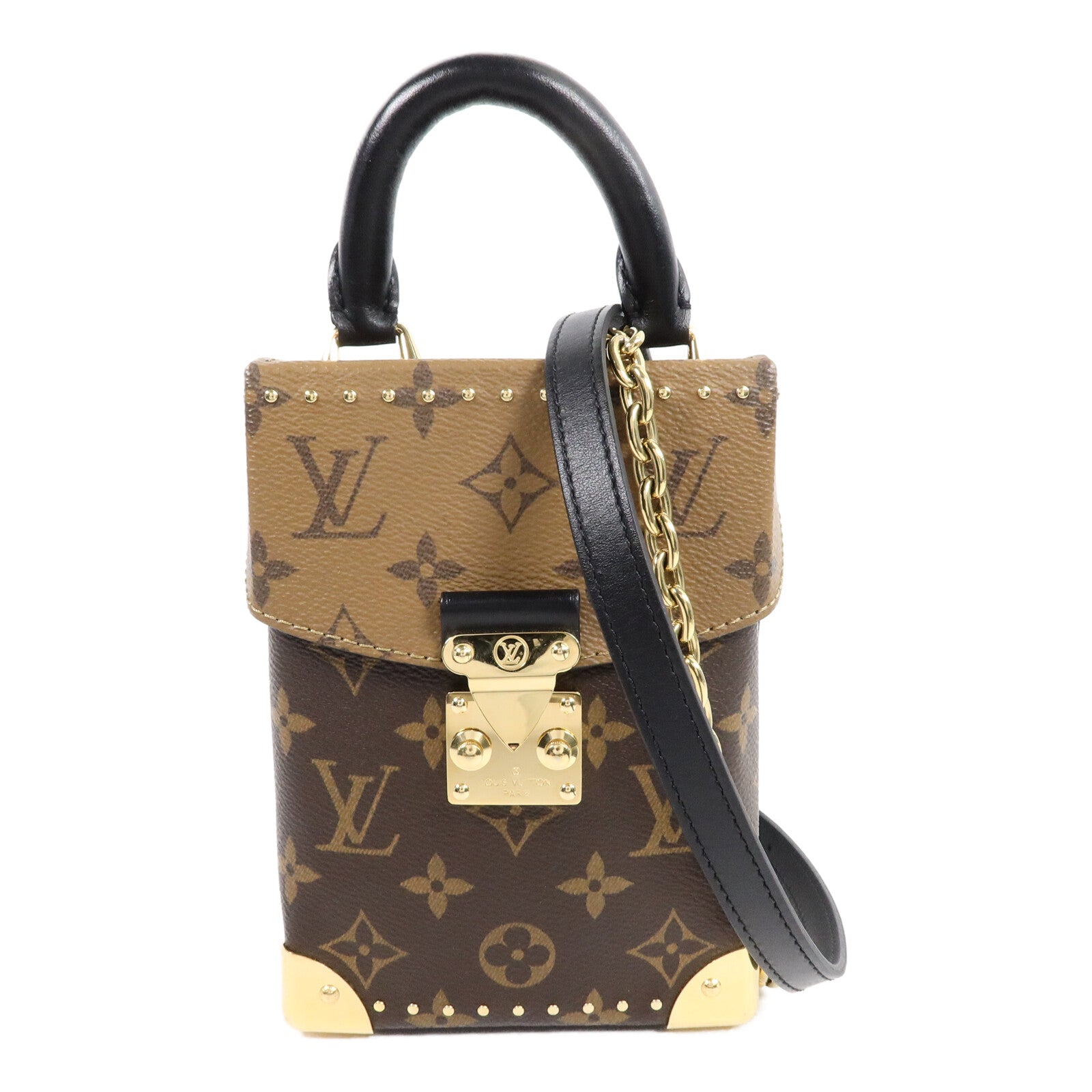 LOUIS VUITTON Monogram/Monogram Reverse Camera Box金扣鏈帶手挽肩背兩用袋