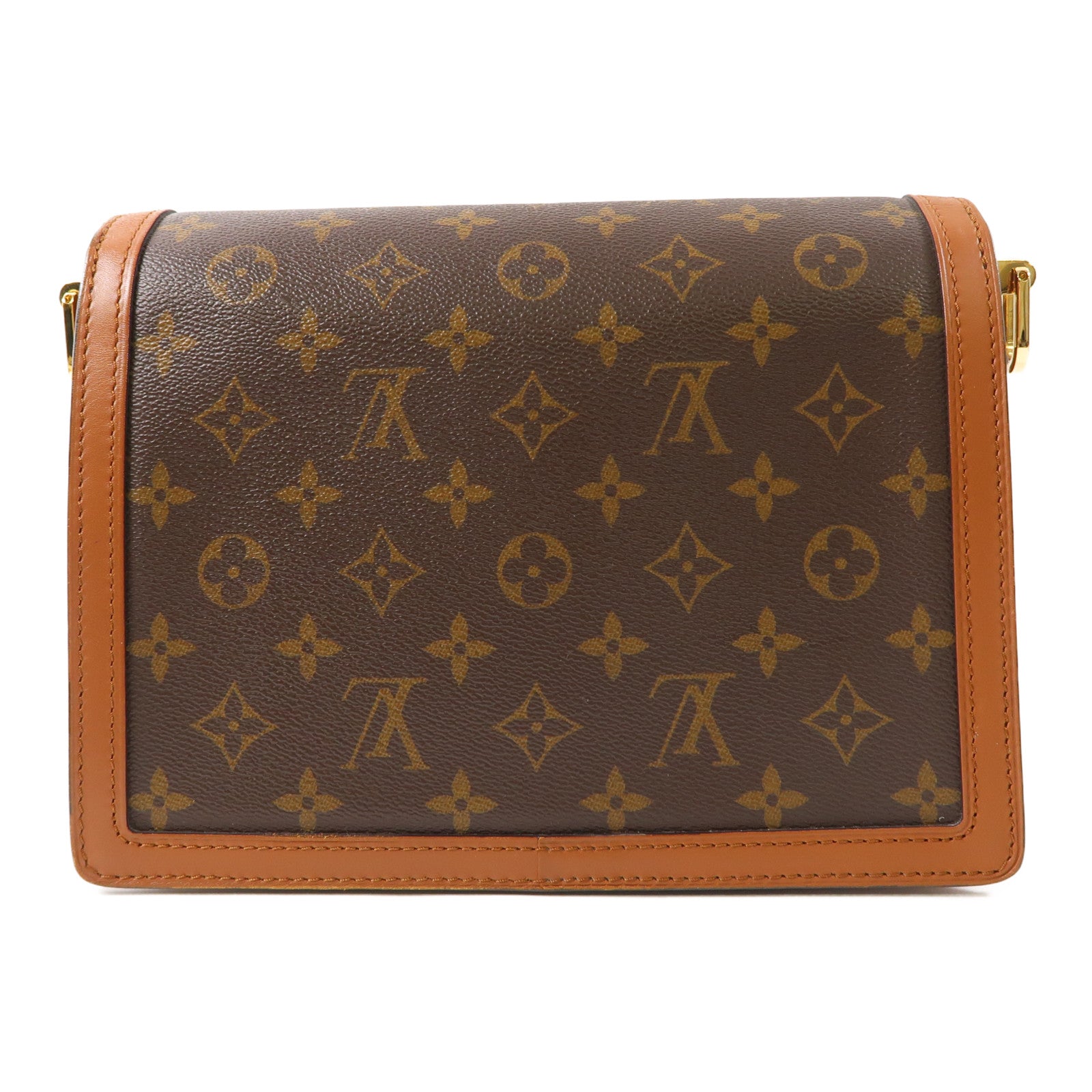 LOUIS VUITTON Monogram/Monogram Reverse Dauphine MM金扣手挽肩背兩用袋棕色