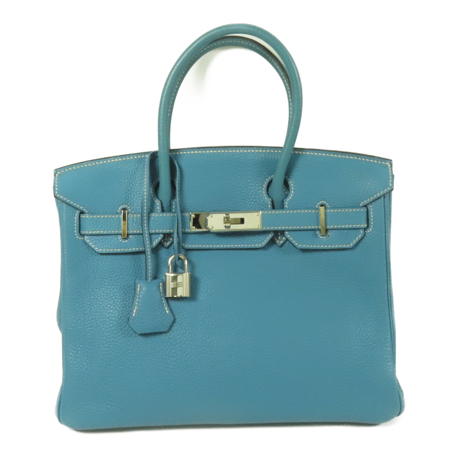 HERMES Togo皮革Birkin 30銀扣手挽袋Blue Jean