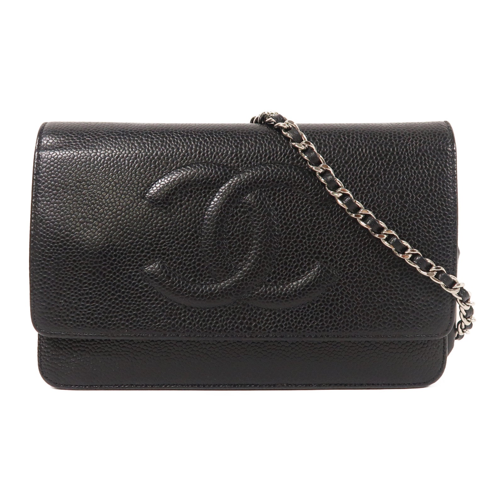 CHANEL 牛皮皮革Chain Shoulder銀扣鏈帶肩背袋