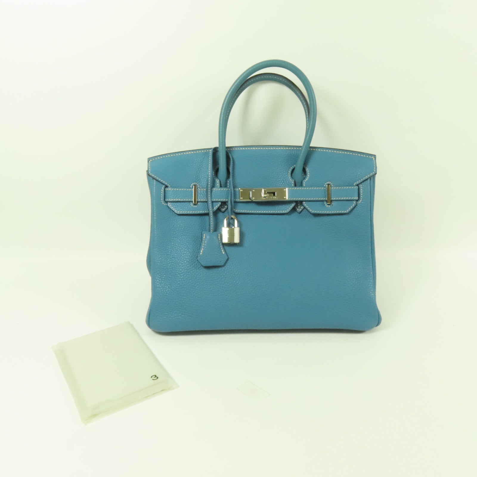 HERMES Togo皮革Birkin 30銀扣手挽袋Blue Jean