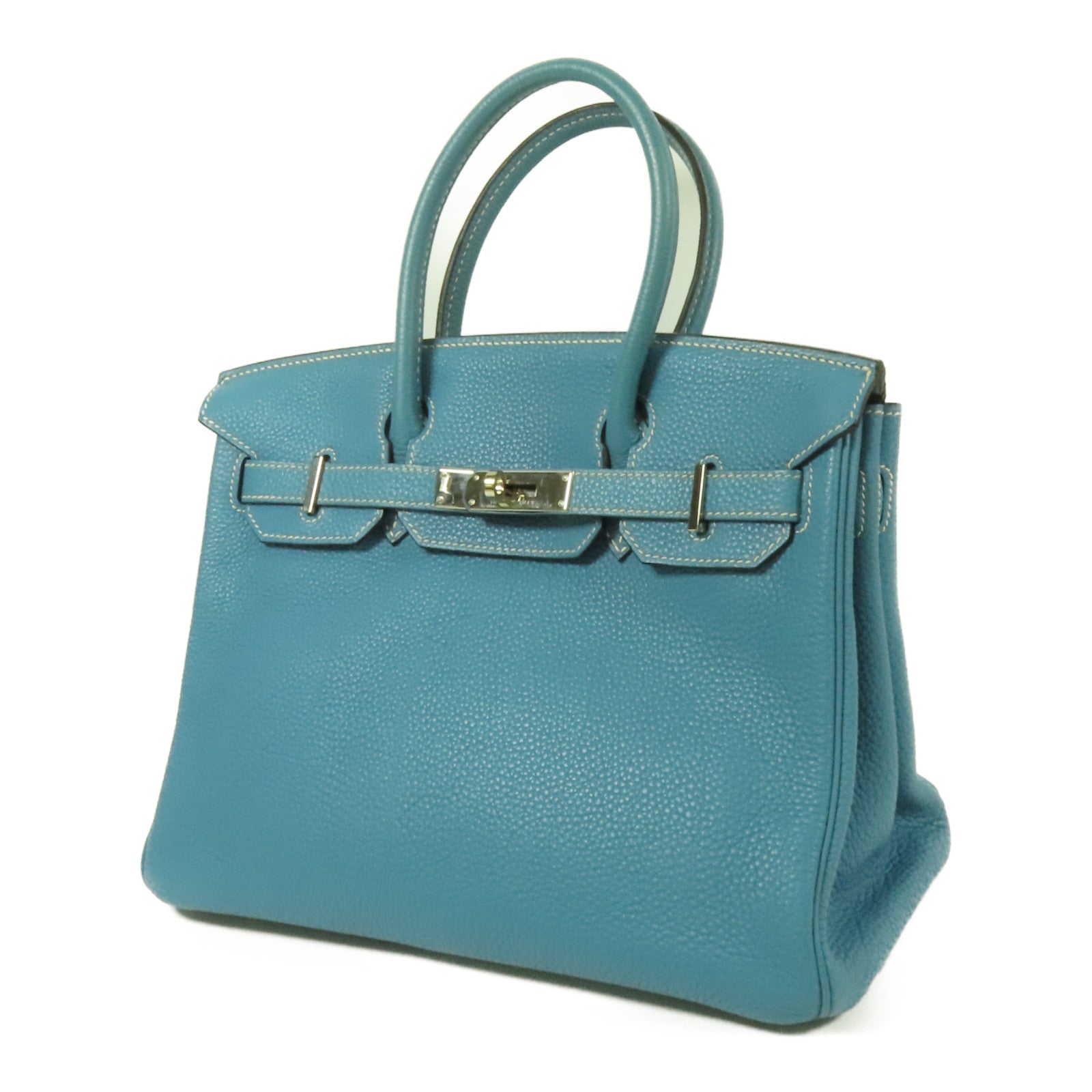 HERMES Togo皮革Birkin 30銀扣手挽袋Blue Jean