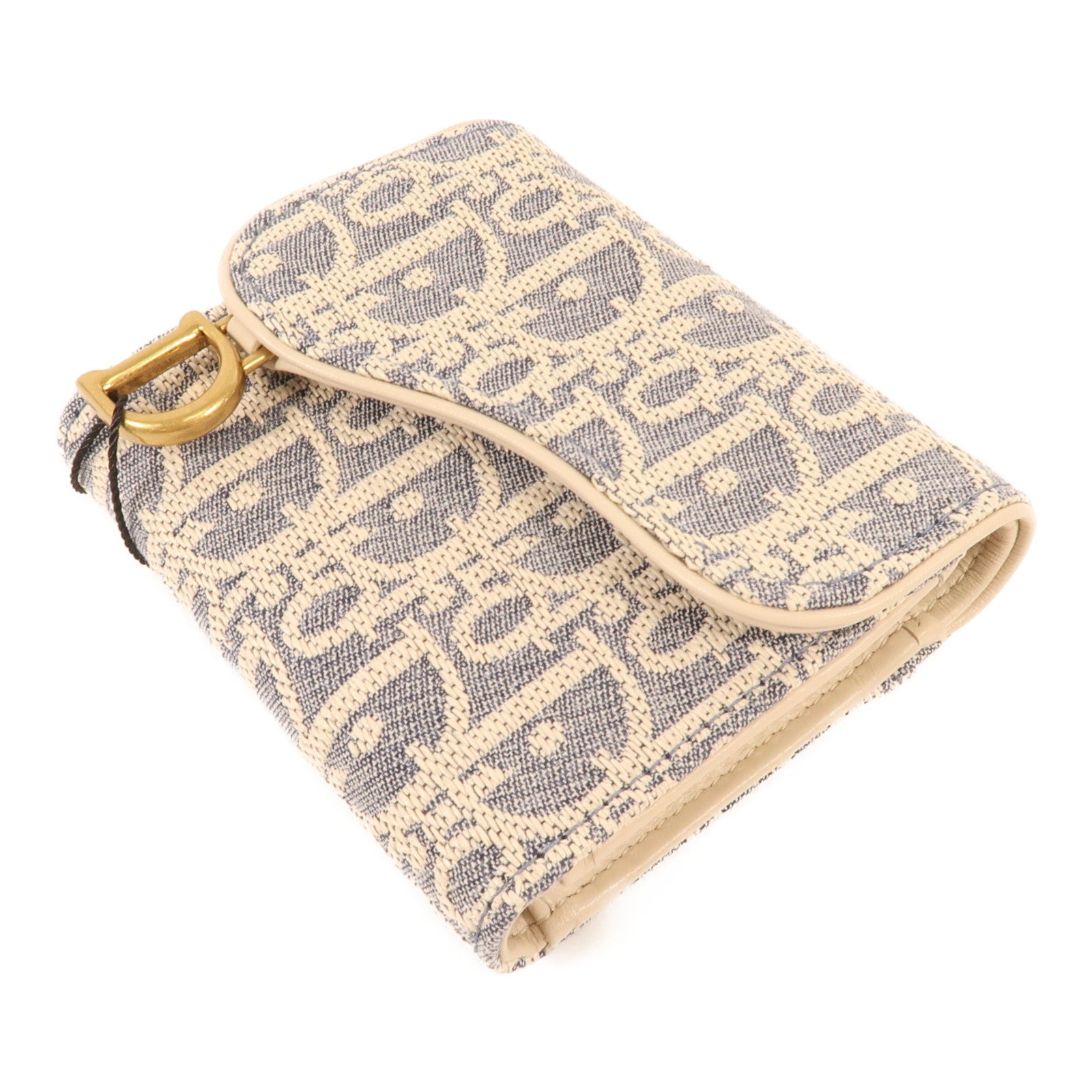 Dior 帆布Saddle Lotus金扣錢包