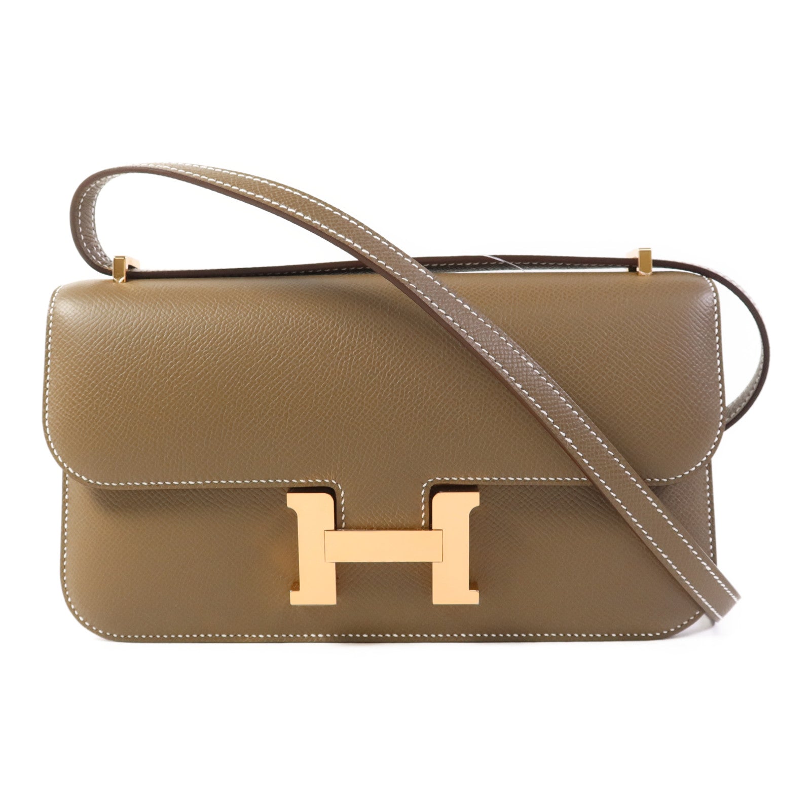 HERMES Epsom皮革Constance Elan金扣肩背袋Etoupe