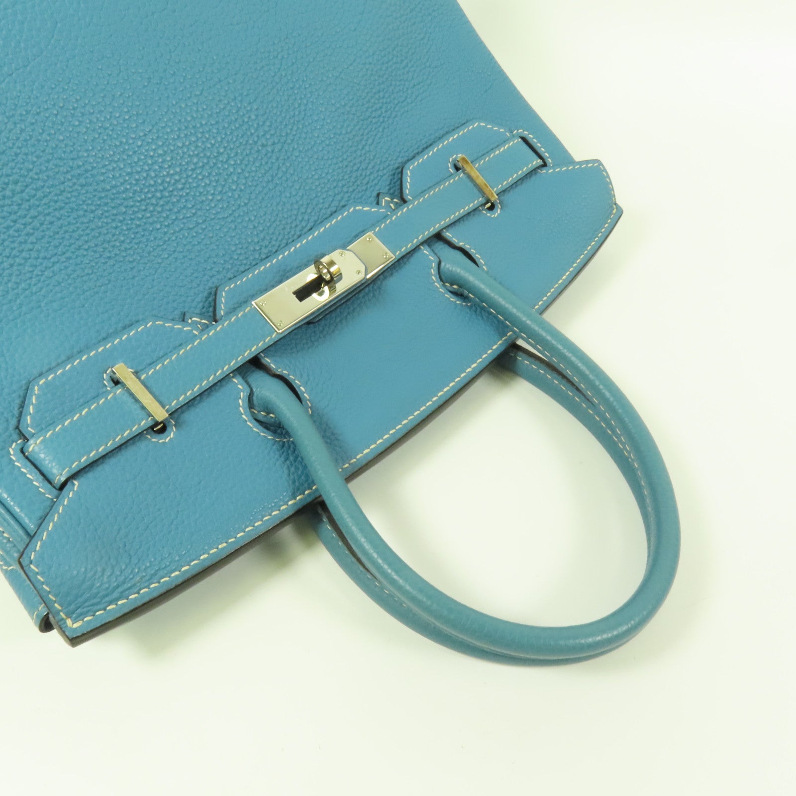 HERMES Togo皮革Birkin 30銀扣手挽袋Blue Jean