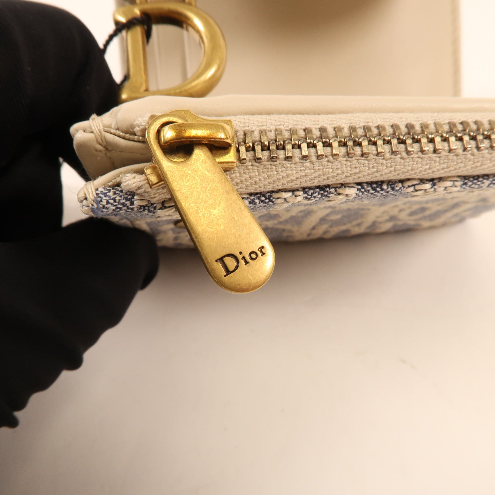 Dior 帆布Saddle Lotus金扣錢包