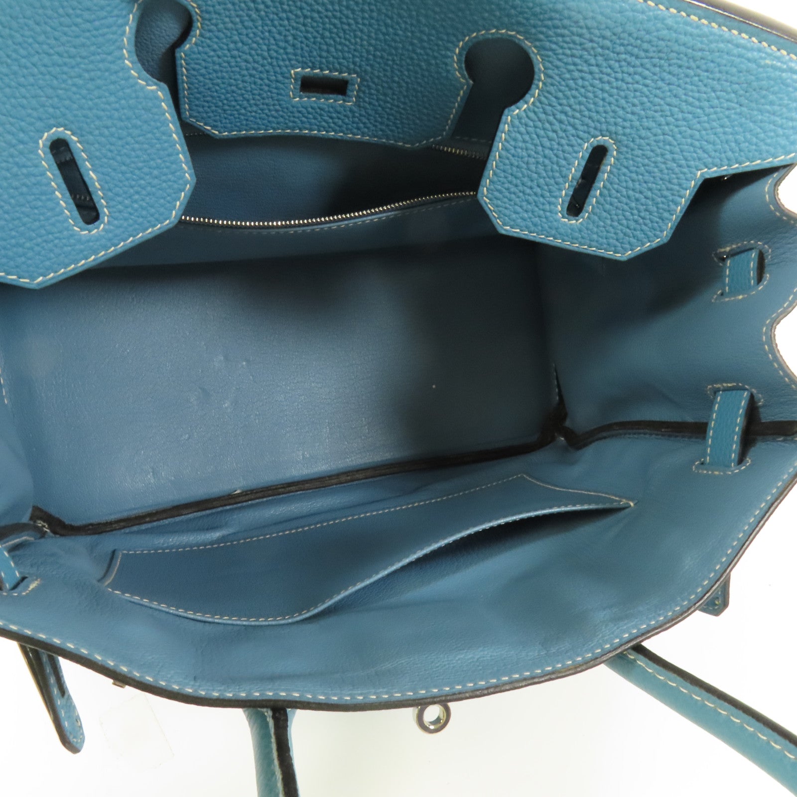 HERMES Togo皮革Birkin 30銀扣手挽袋Blue Jean