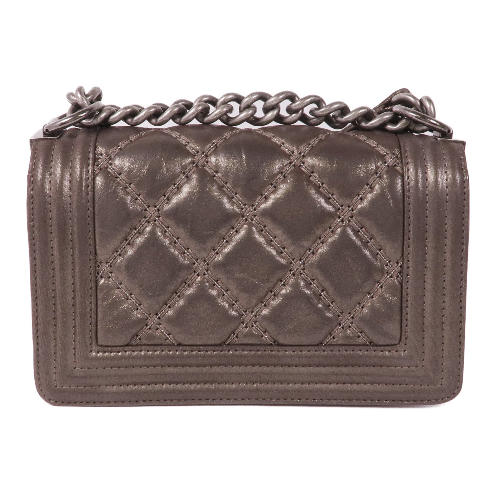 CHANEL 牛皮皮革Boy 20 Chain Shoulder Bag銀扣鏈帶肩背袋