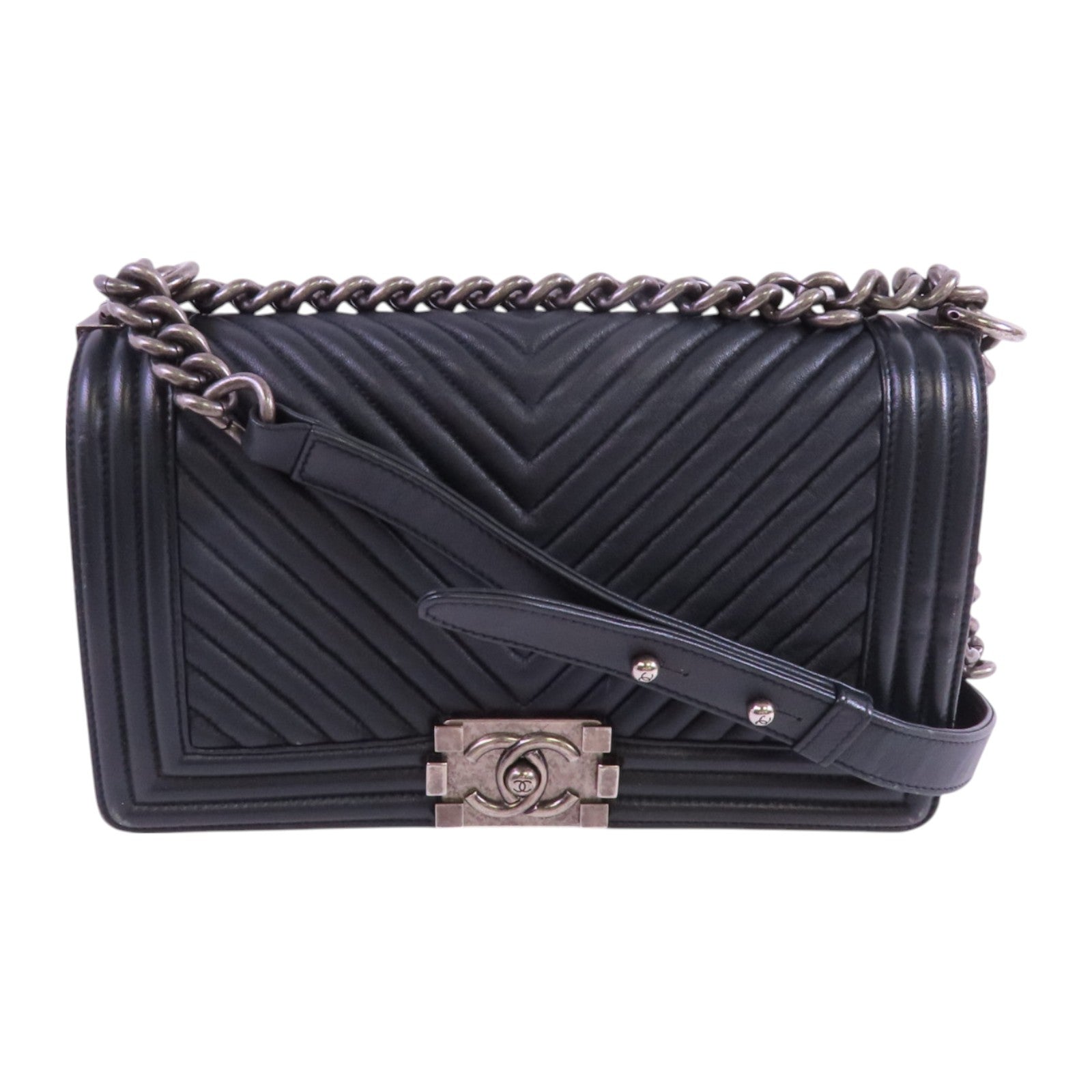 CHANEL CC SHW Boy 25 Chain Shoulder Bag Lambskin Leather