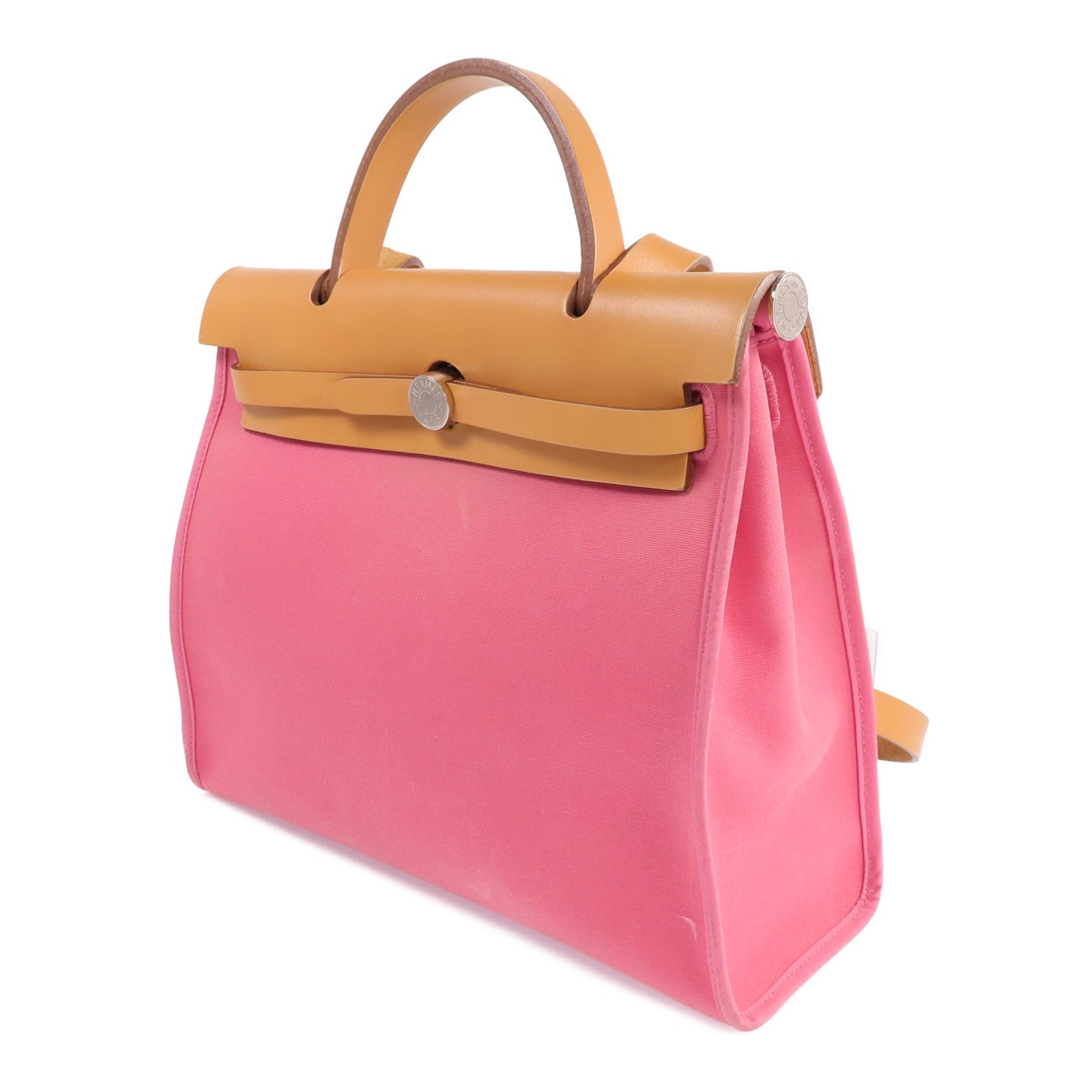 HERMES 【激減優惠】帆布Herbag PM銀扣手挽肩背兩用袋Bois de Rose