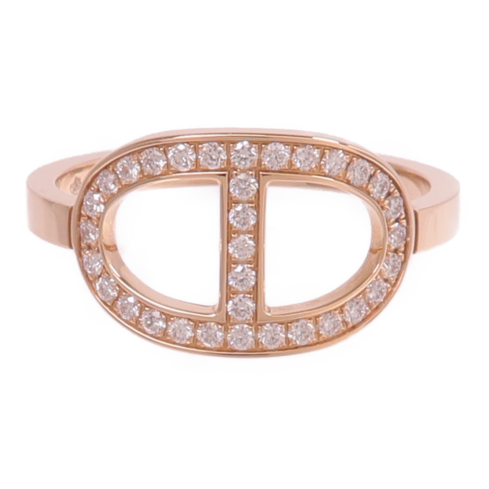 HERMES 18K玫瑰金Chaine d'ancre Contour鑽石戒指