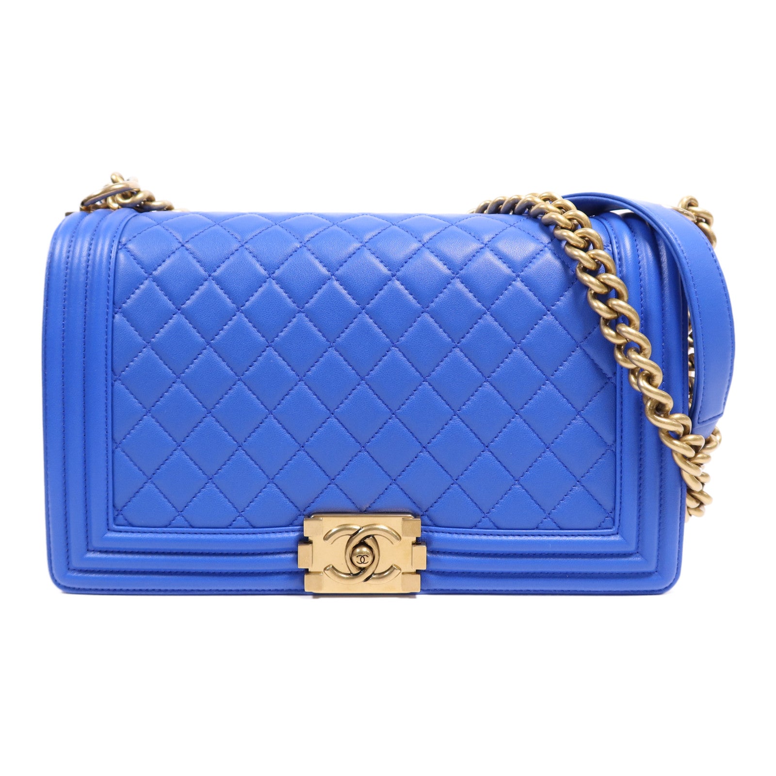 CHANEL 羊皮皮革Boy 28金扣鏈帶肩背袋