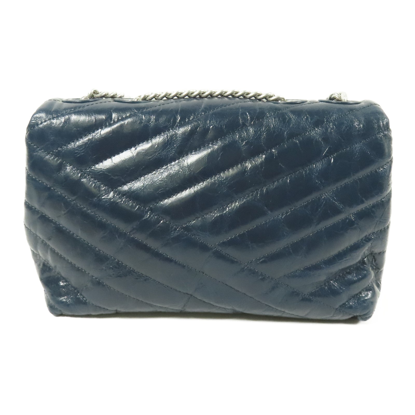 TORY BURCH SHW Kira Chevron Shoulder Bag Calfskin Leather Blue