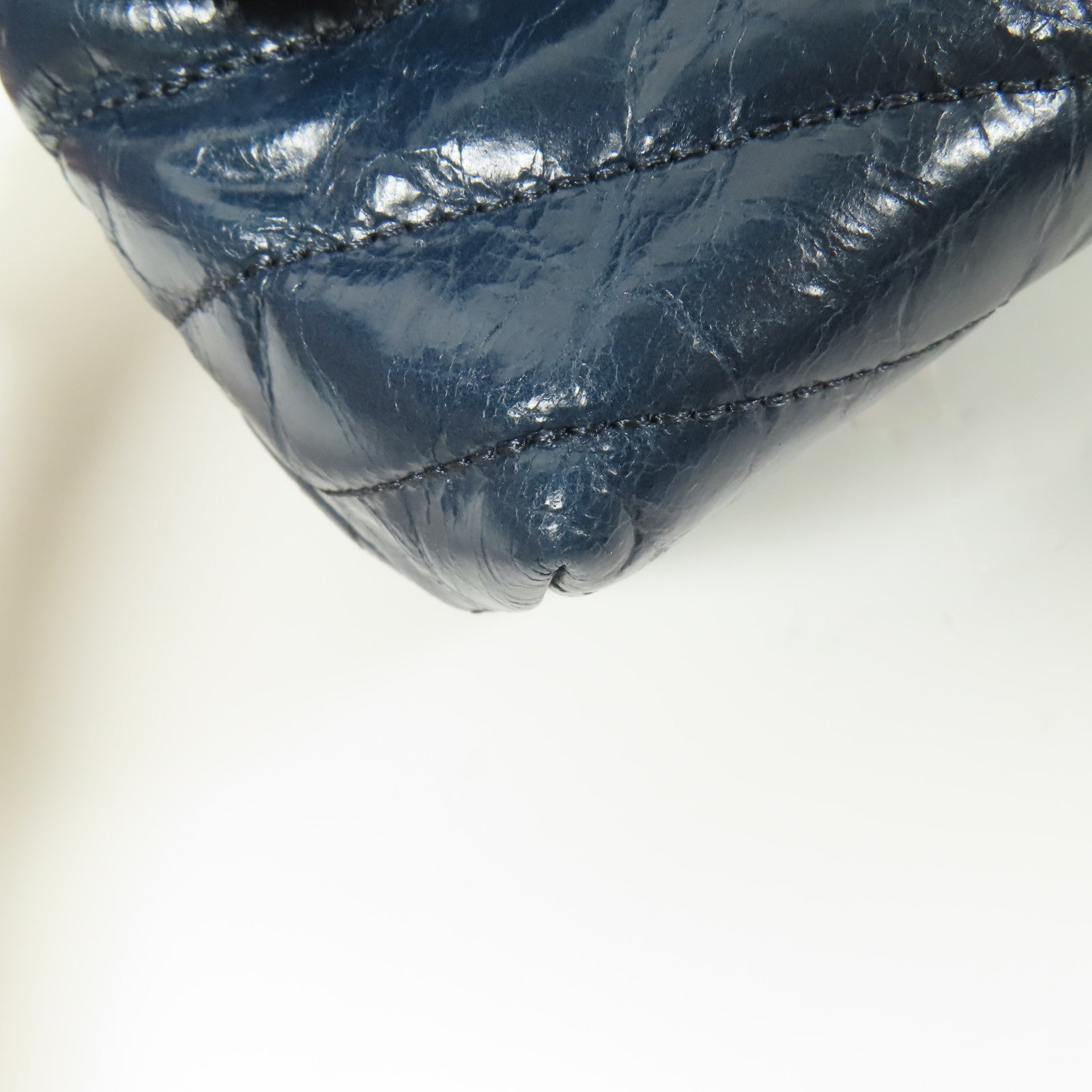 TORY BURCH SHW Kira Chevron Shoulder Bag Calfskin Leather Blue