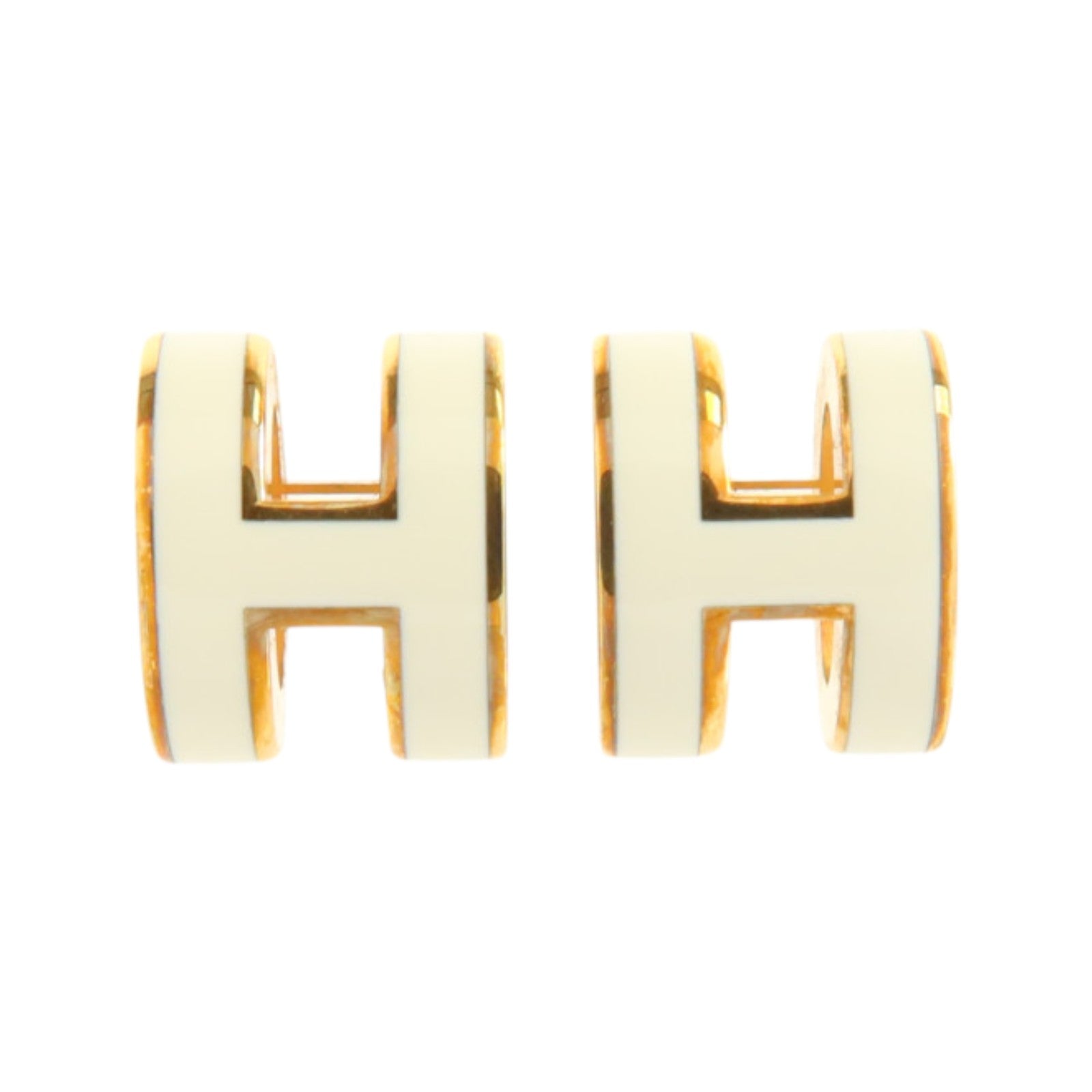 HERMES 金屬/琺瑯Mini Pop H Earrings耳環Gold/Blanc