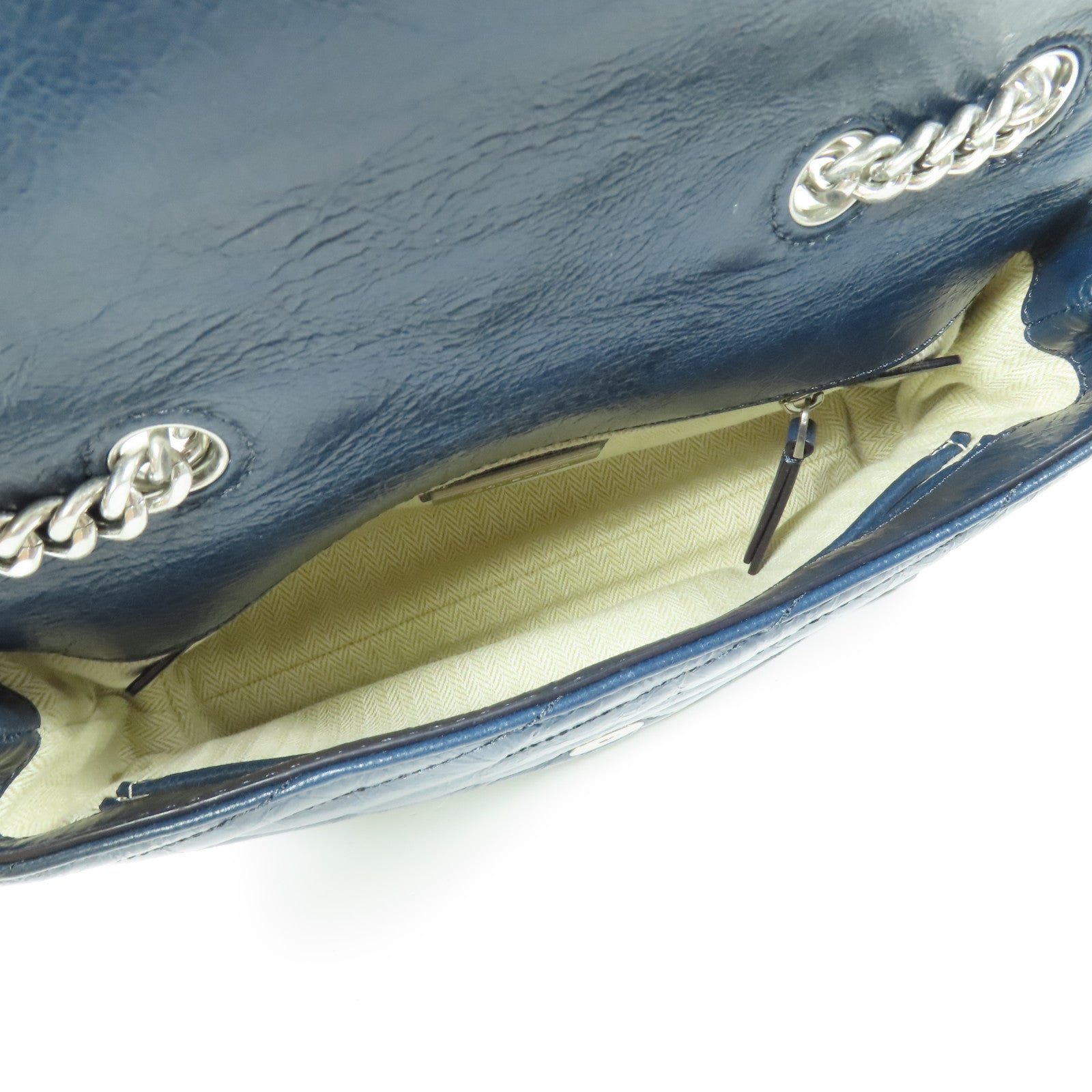 TORY BURCH SHW Kira Chevron Shoulder Bag Calfskin Leather Blue