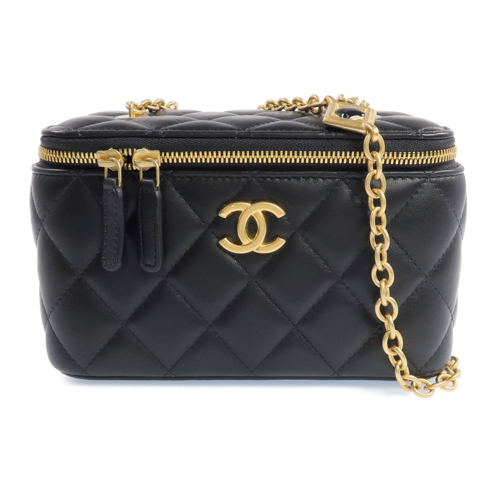 CHANEL 【激減優惠】羊皮皮革Vanity Case金扣鏈帶肩背袋