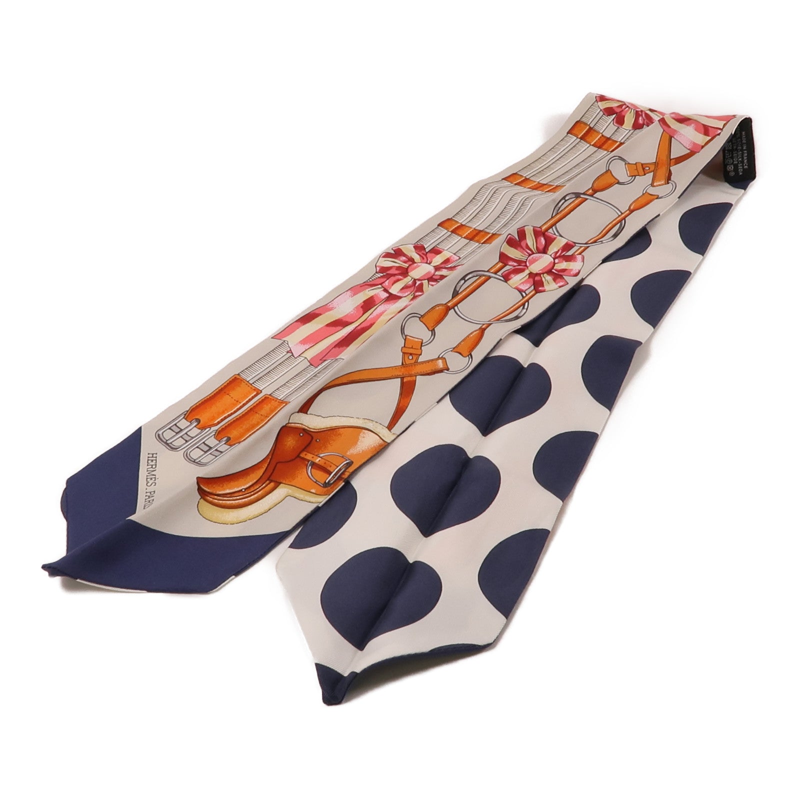 HERMES Twilly Scarf Scarves Silk Navy White Beige Orange