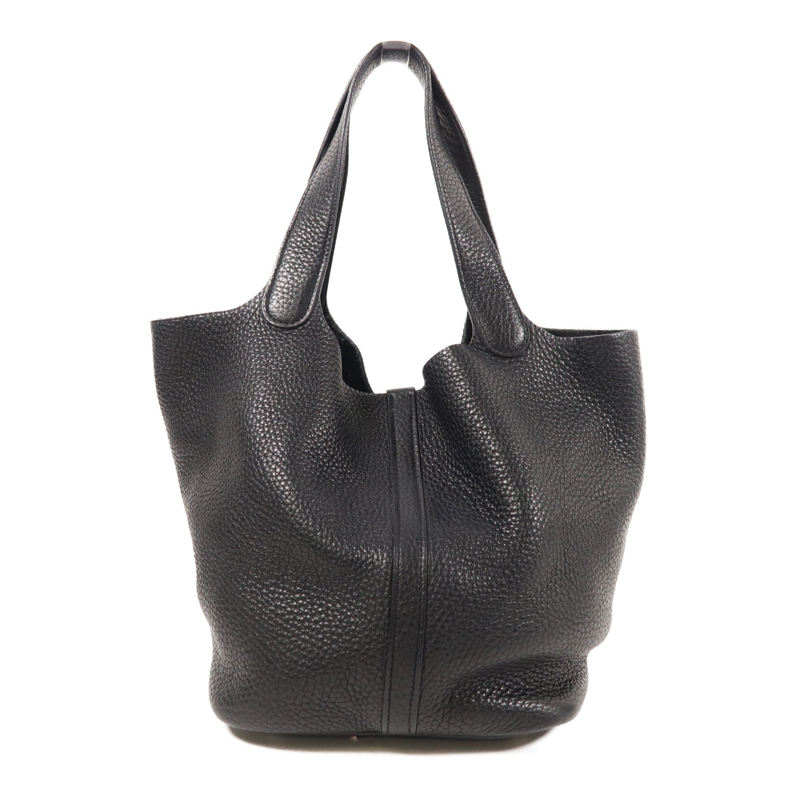 HERMES Clemence皮革Picotin MM銀扣手挽袋89 Noir