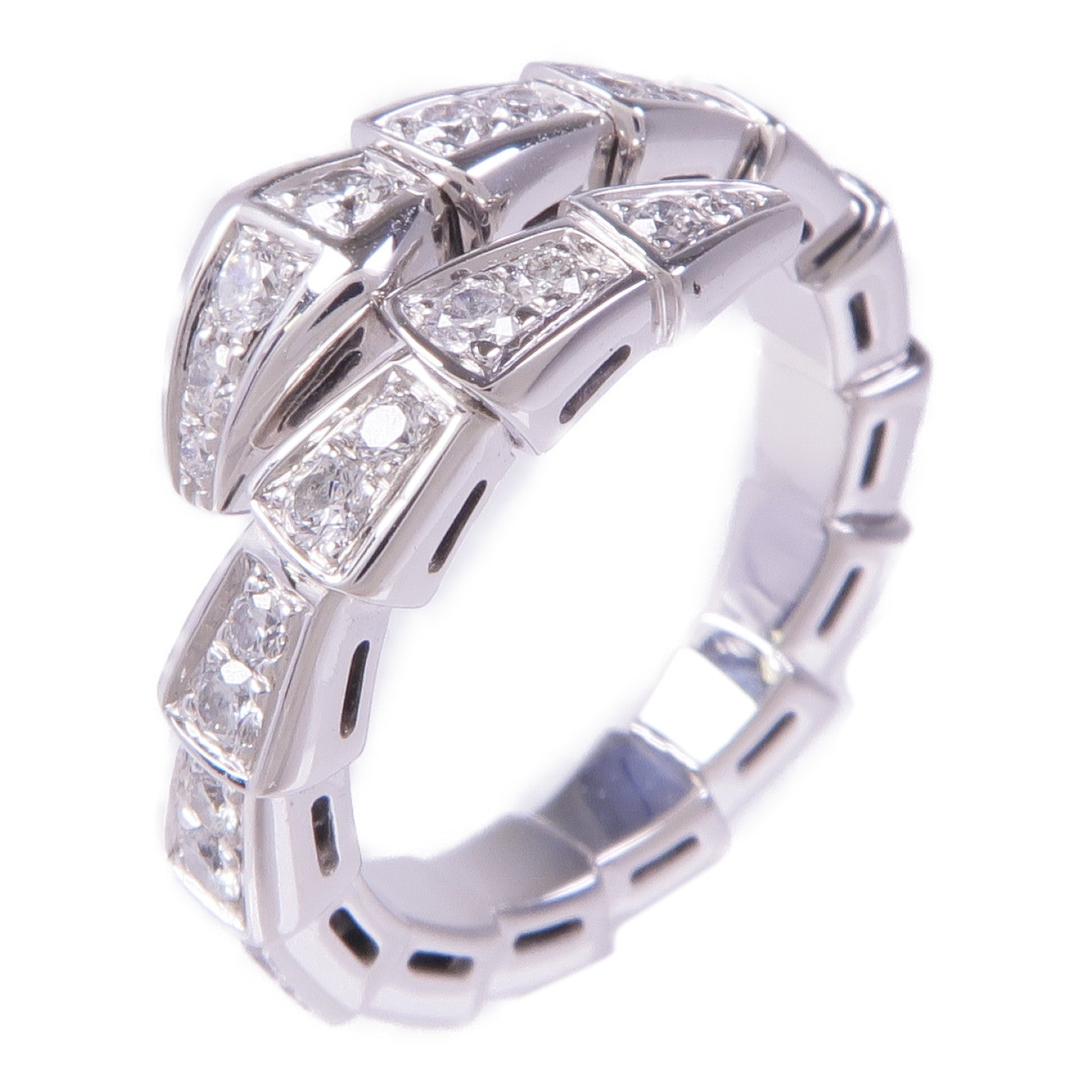 BVLGARI 18K白金Serpenti Viper Rings鑽石戒指US#4.75