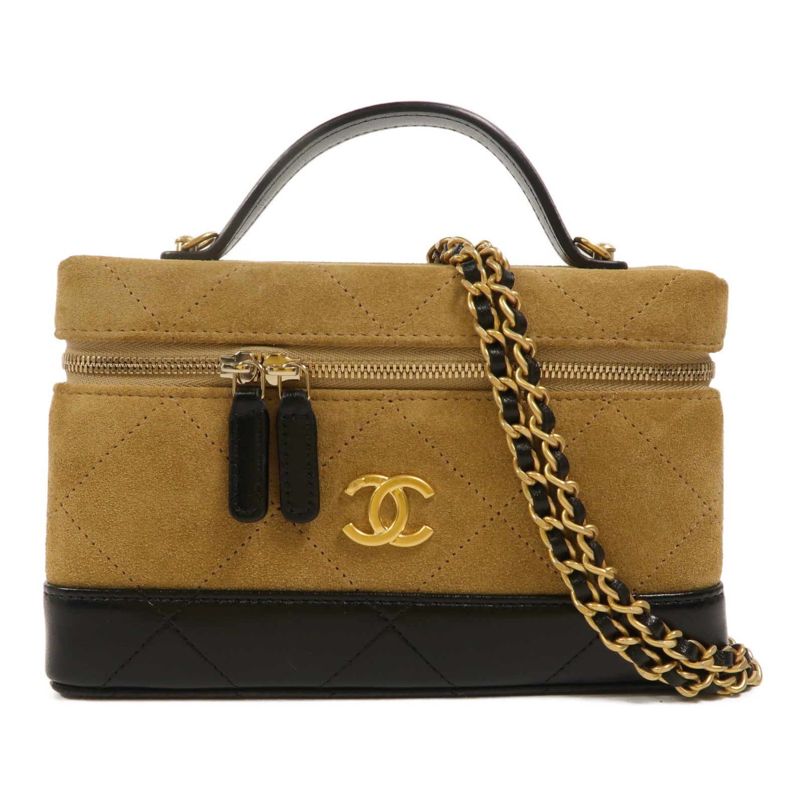 CHANEL 麂皮皮革Vanity With Chain鏈帶手挽肩背兩用袋