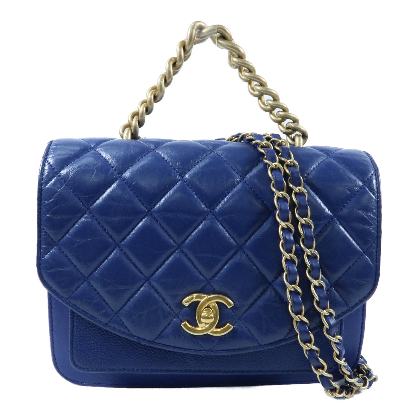 CHANEL 【激減優惠】牛皮皮革2 Way Shoulder Bag金扣鏈帶手挽肩背兩用袋
