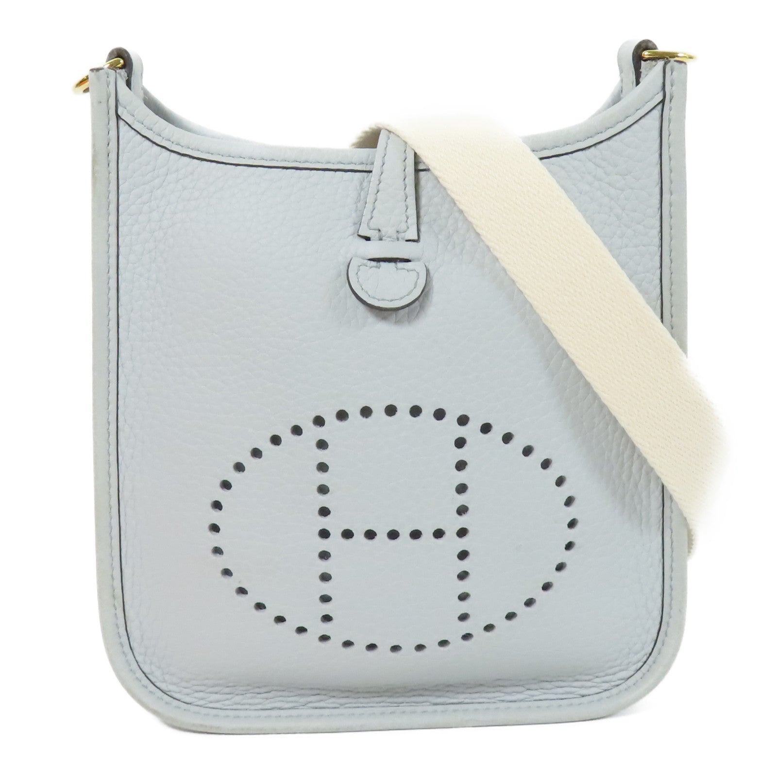 HERMES Clemence皮革Evelyne TPM金扣肩背袋Bleu Pale