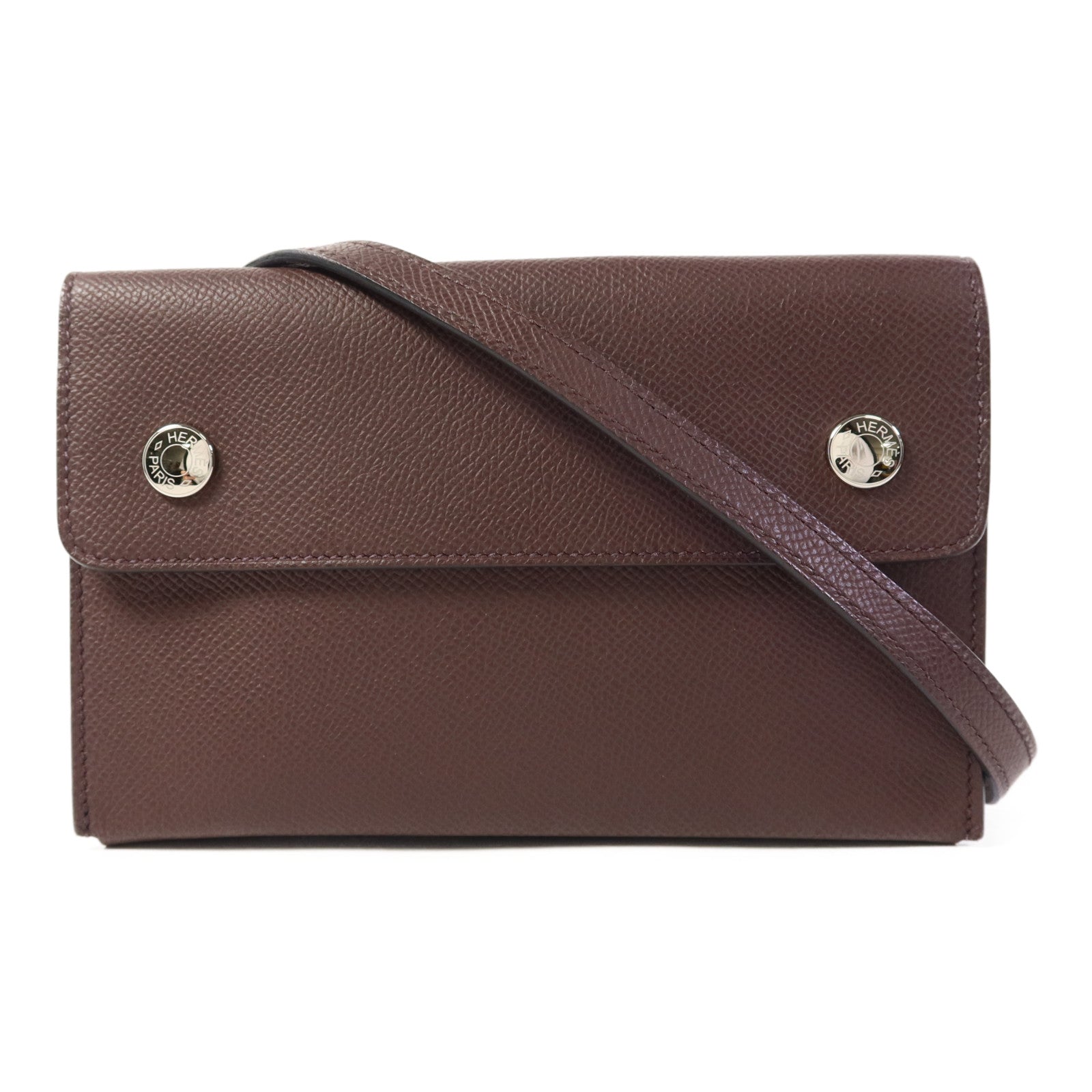 HERMES Epsom皮革Snap Wallet銀扣肩背袋Rouge Sellier