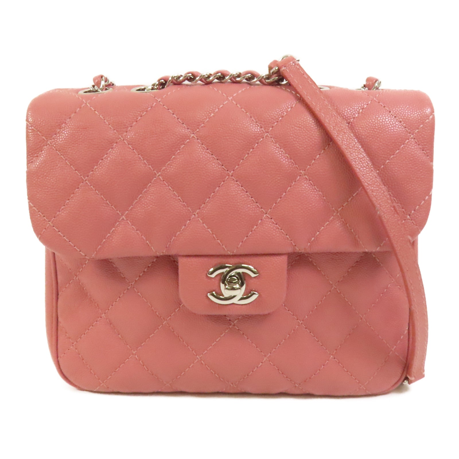 CHANEL 牛皮皮革Chain Shoulder銀扣鏈帶肩背袋