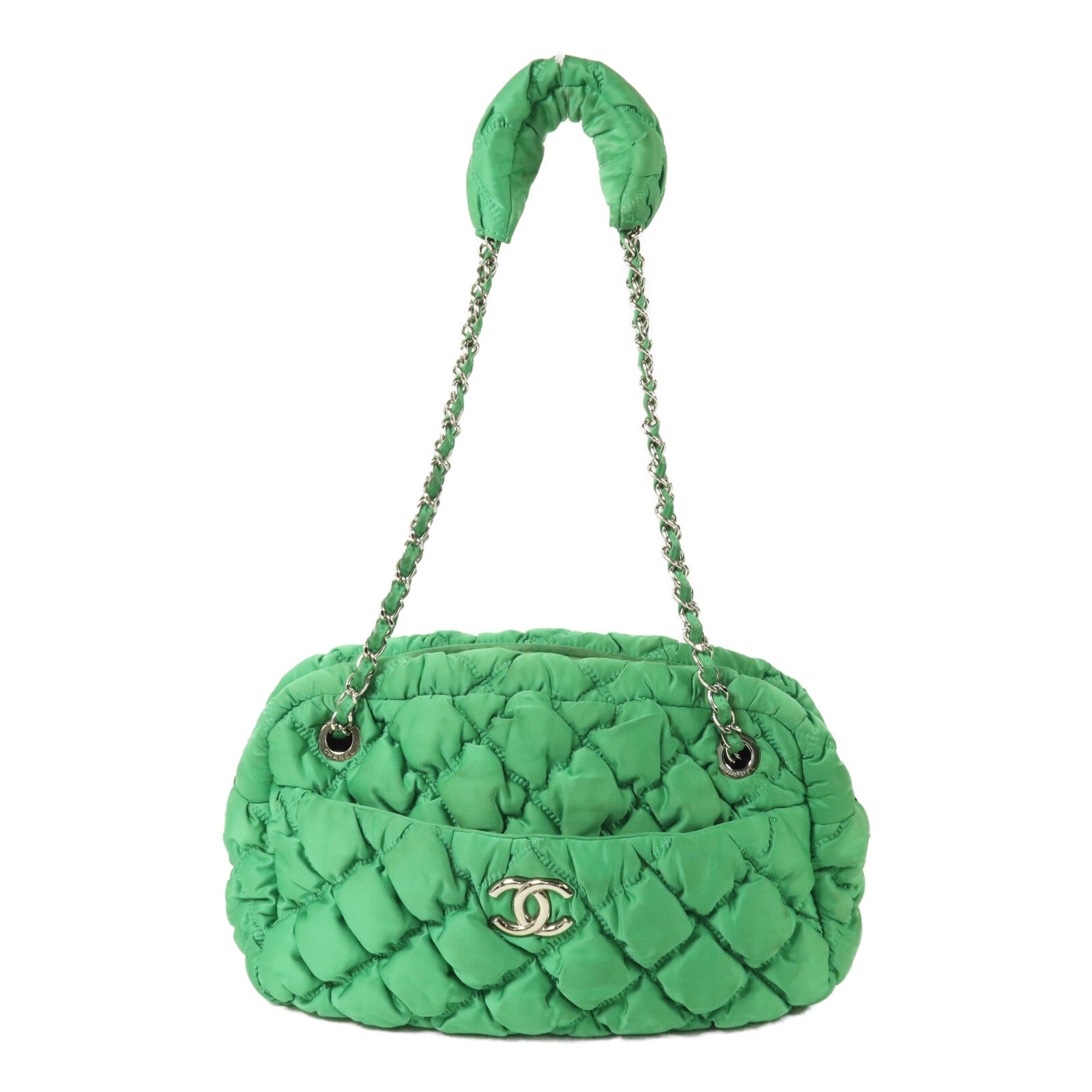 CHANEL 尼龍Bubble Bag鏈帶手挽袋