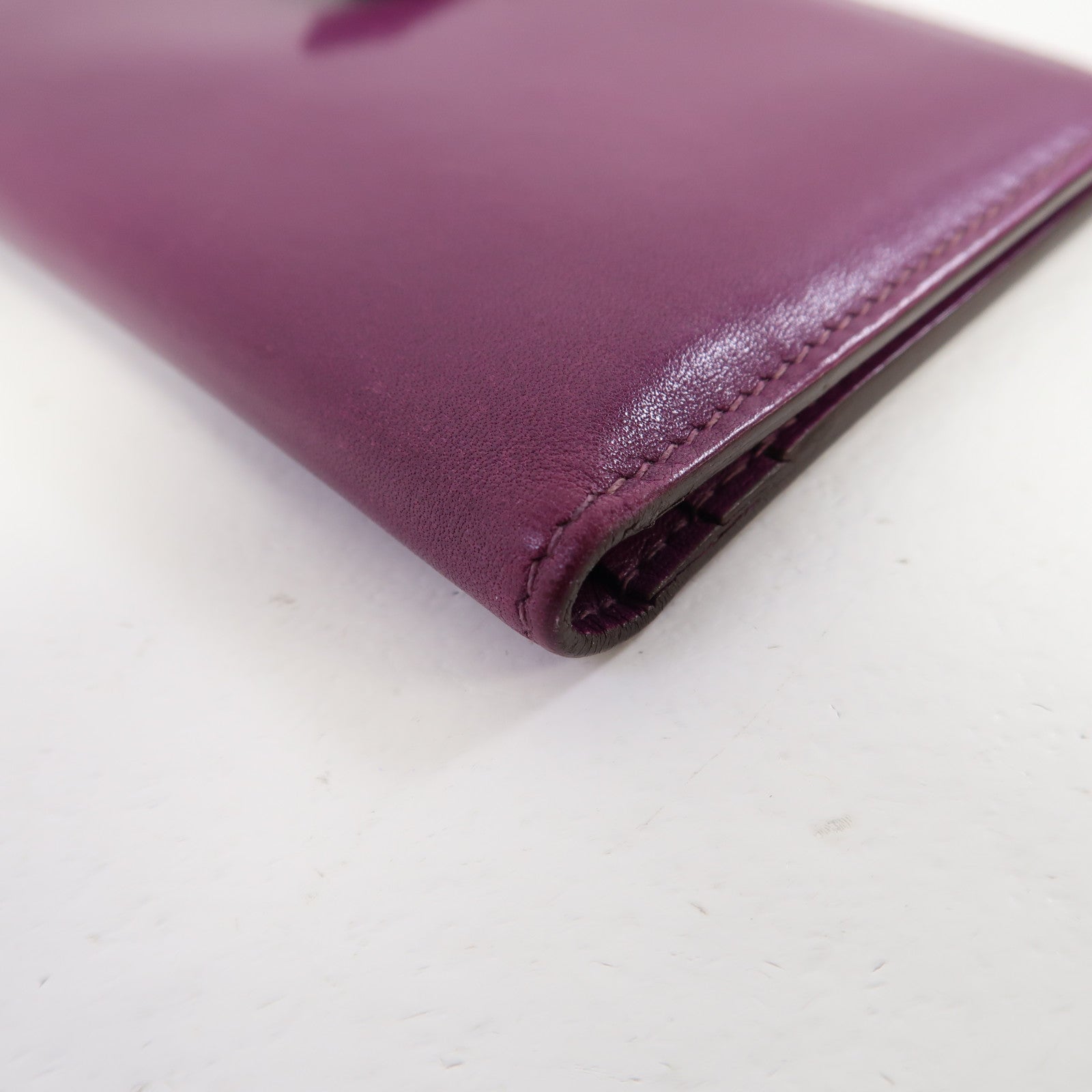 HERMES 【激減優惠】Tadelakt皮革/蜥蝪皮革Bearn銀扣長錢包汽油藍色/紫色