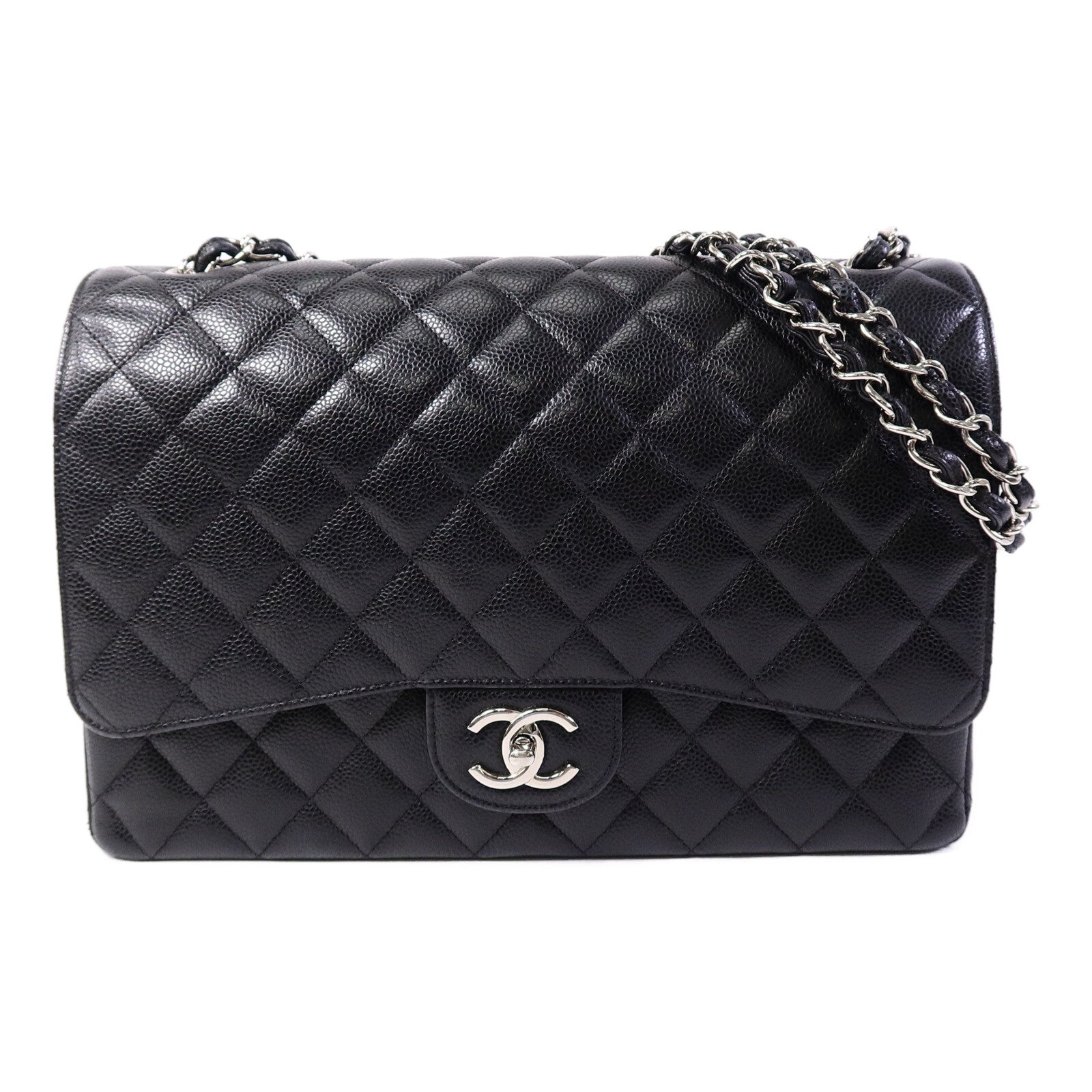 CHANEL 牛皮皮革Maxi Classic鏈帶手挽肩背兩用袋