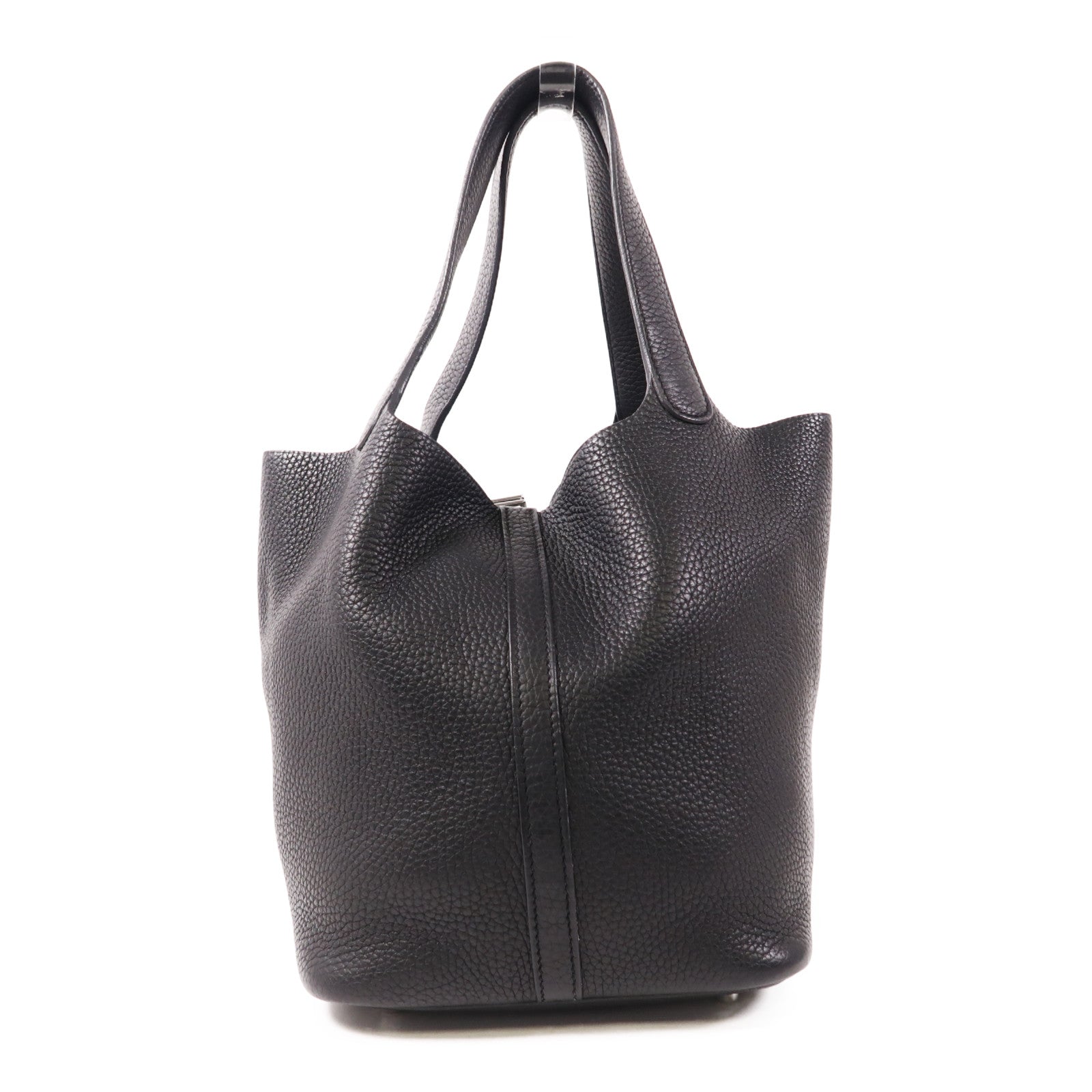 HERMES Clemence皮革Picotin MM銀扣手挽袋Noir