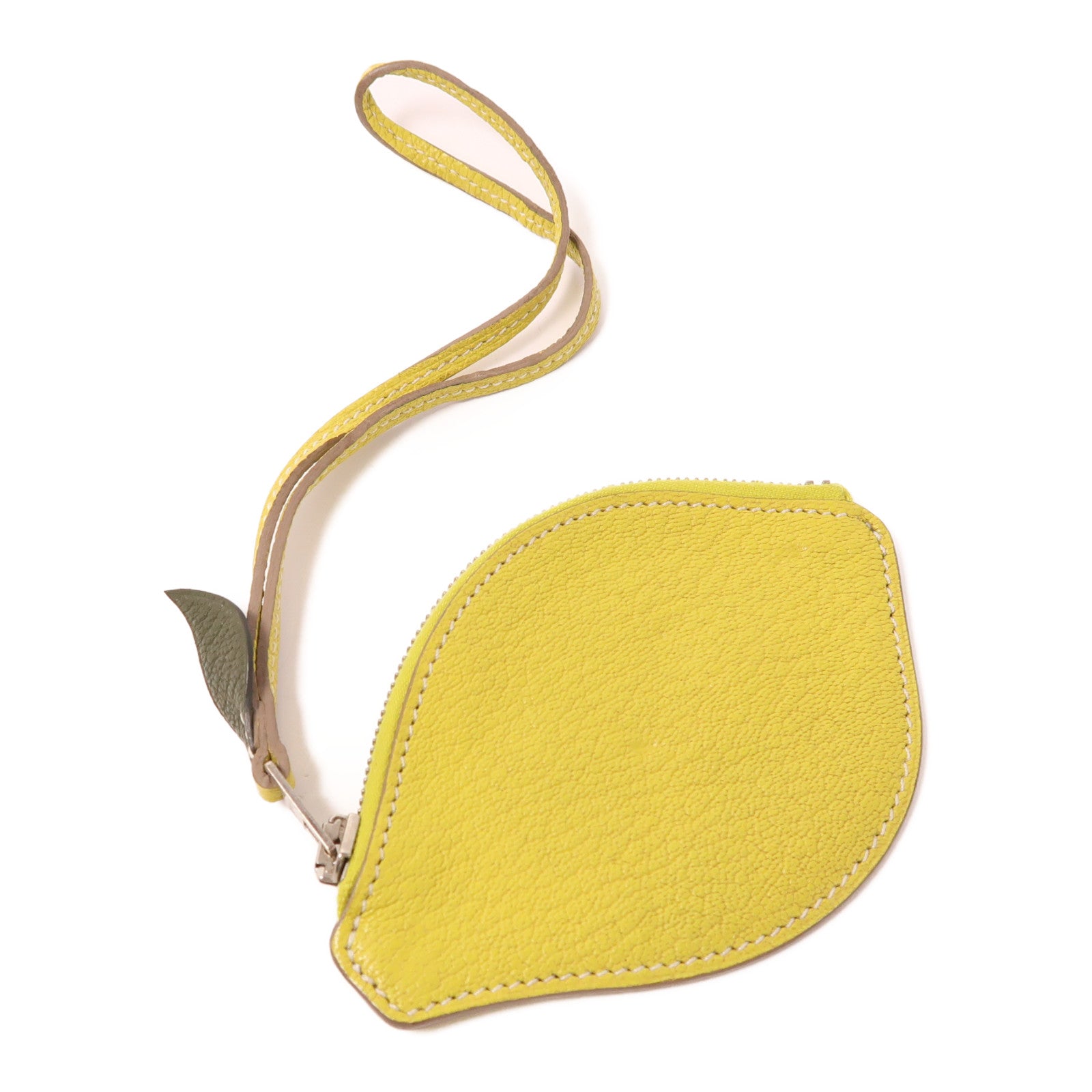 HERMES 【激減優惠】Clemence皮革Tutti Frutti銀扣零錢包Lime黃色