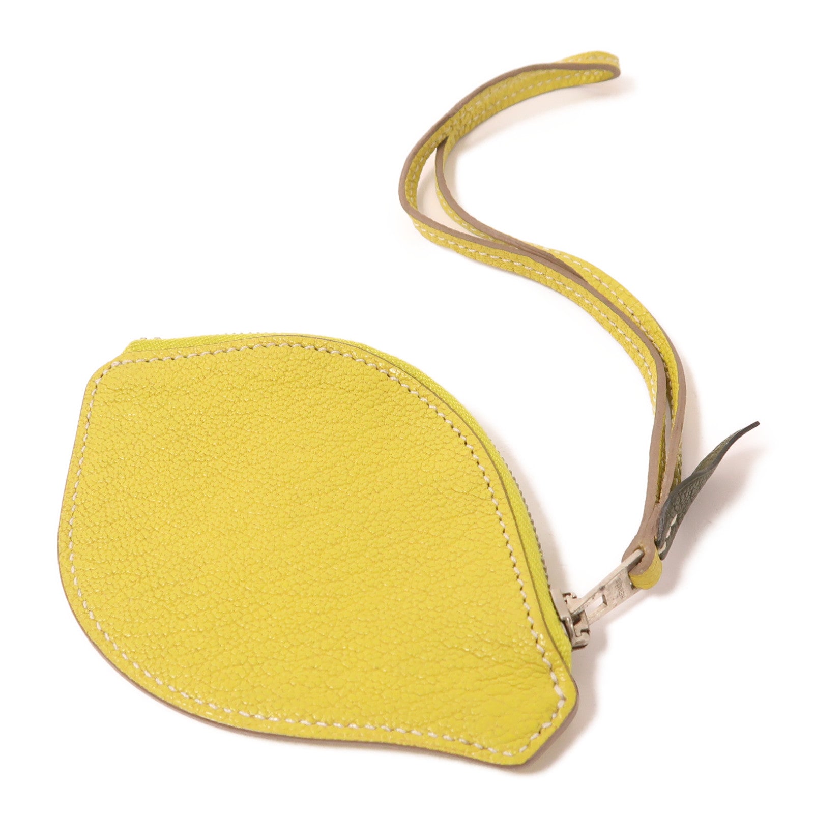 HERMES 【激減優惠】Clemence皮革Tutti Frutti銀扣零錢包Lime黃色