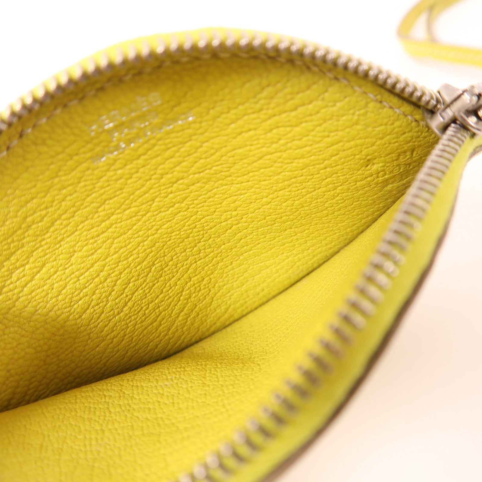 HERMES 【激減優惠】Clemence皮革Tutti Frutti銀扣零錢包Lime黃色