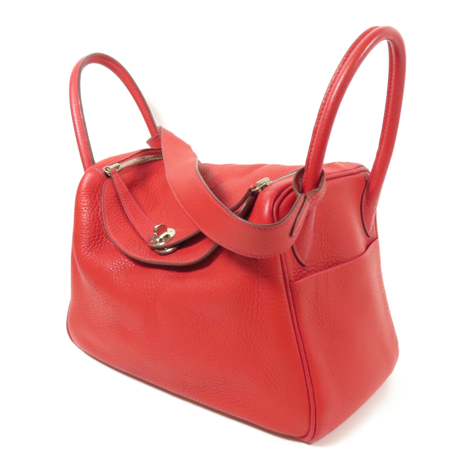 HERMES Clemence皮革Lindy 30銀扣手挽肩背兩用袋Rouge Casaque