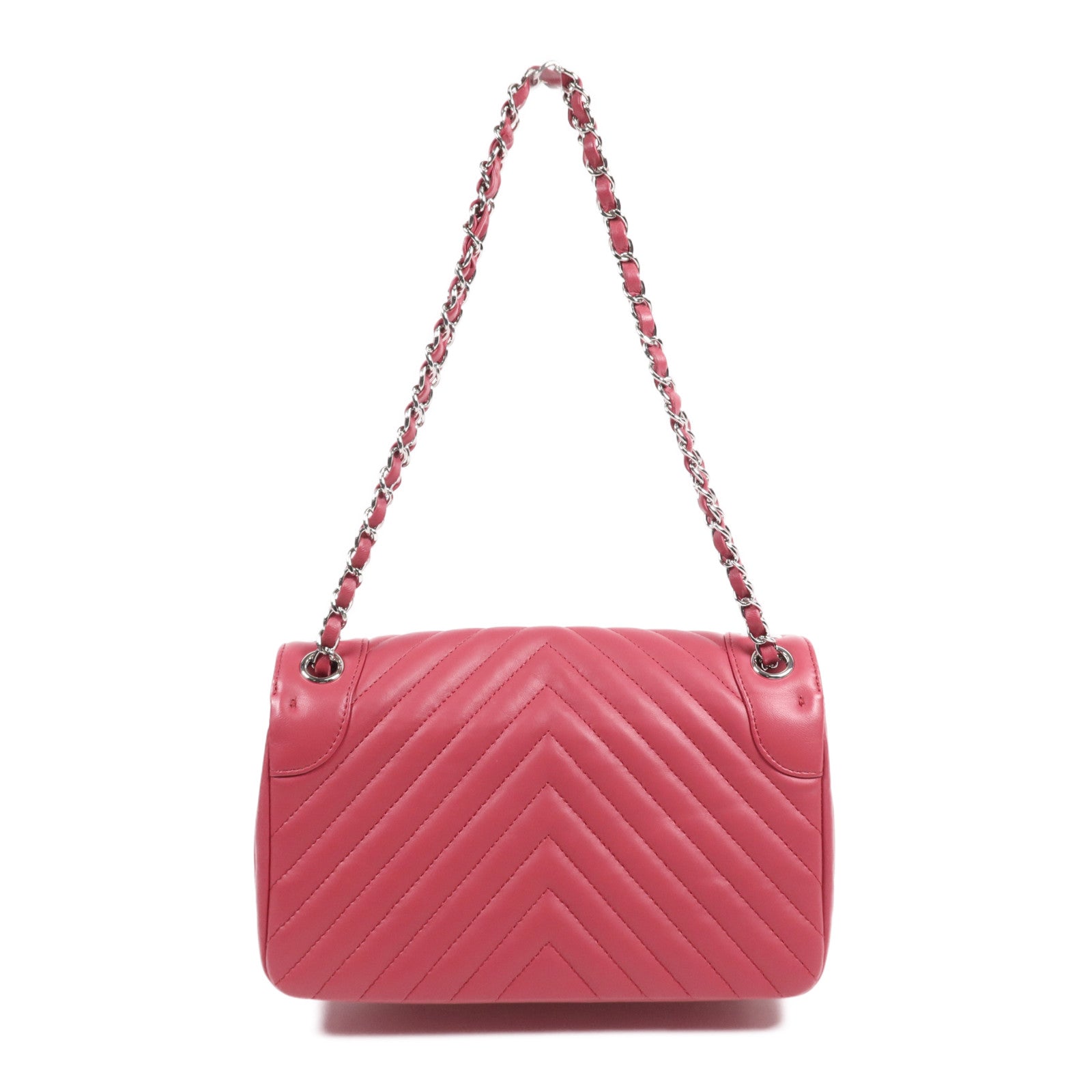 CHANEL 牛皮皮革Chain Shoulder Bag銀扣鏈帶肩背袋