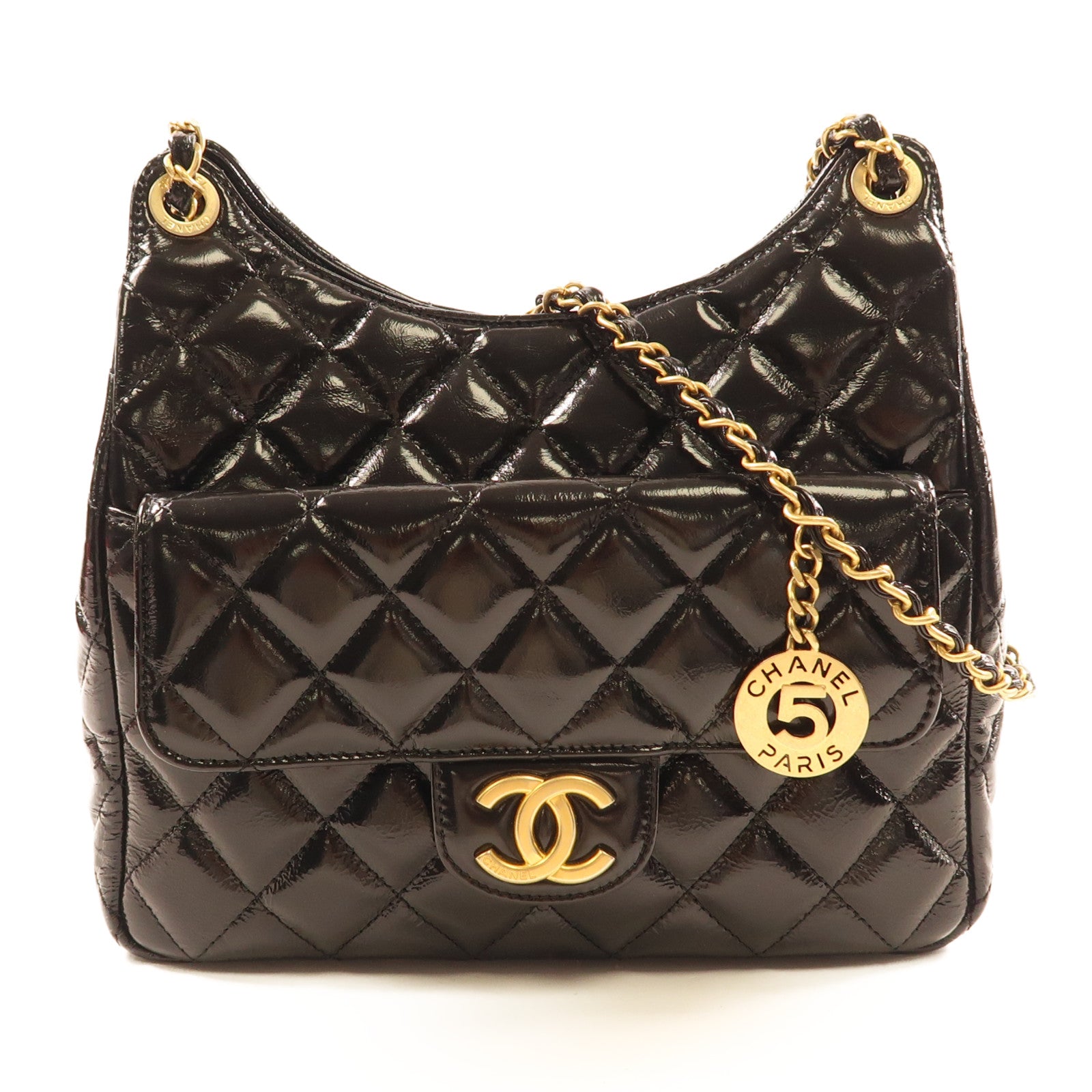 CHANEL Shiny Crumpled皮革Hobo Bag金扣鏈帶肩背袋– Brand Off