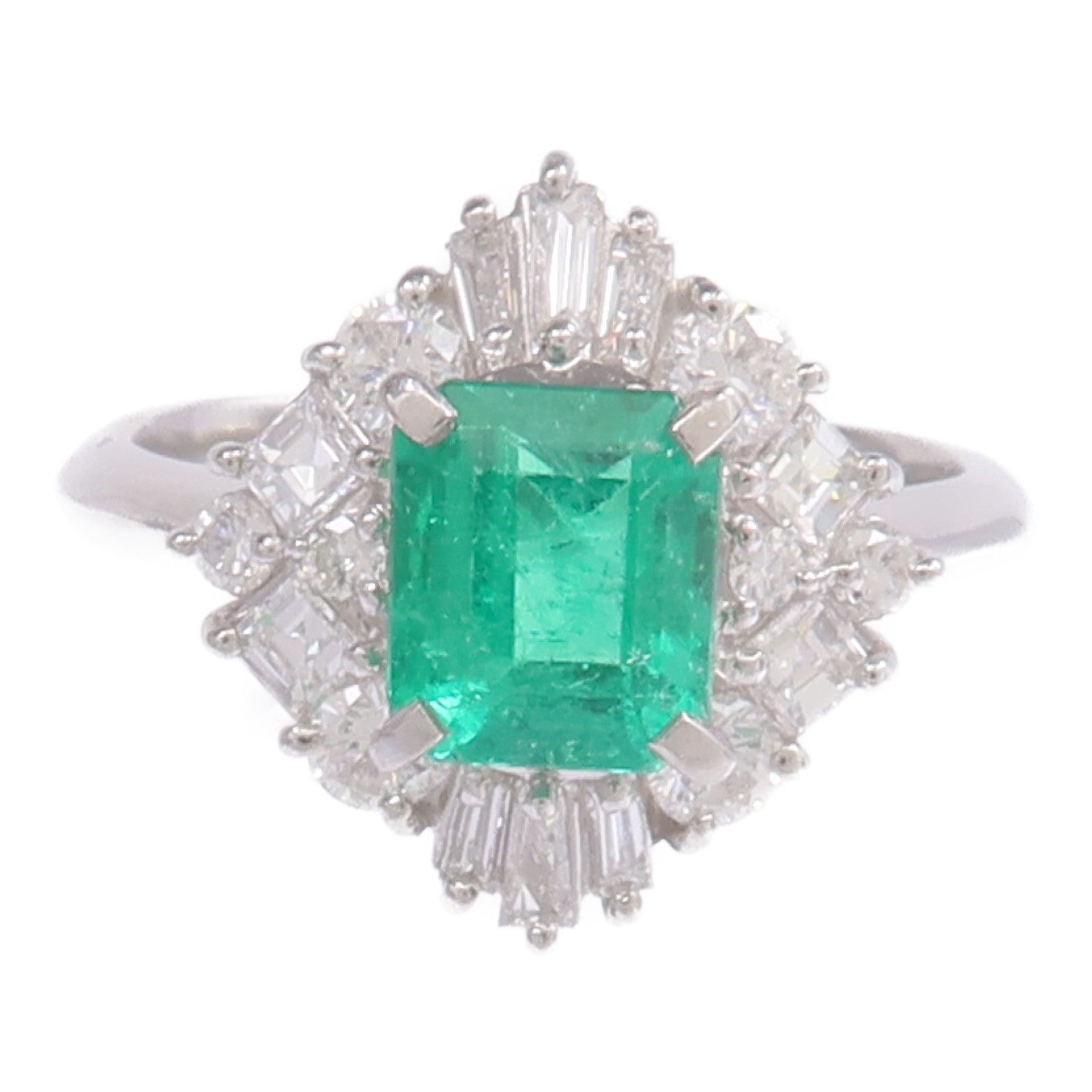 JEWELRY 【激減優惠】PT900鉑金Emerald Diamond Ring綠寶石/鑽石戒指US#5.25