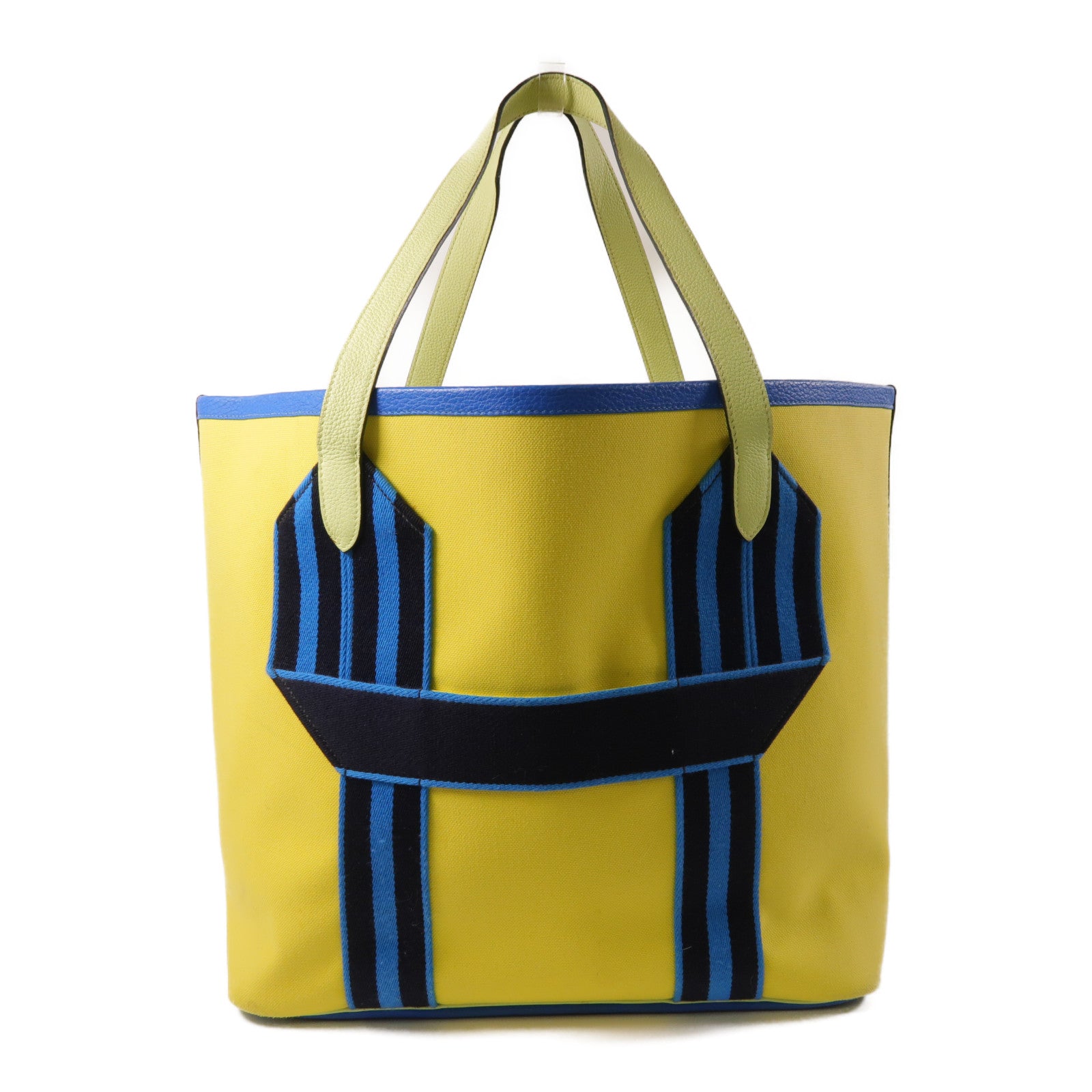 HERMES Pur Sangle MM Tote Bag Toile H Canvas Yellow/Blue