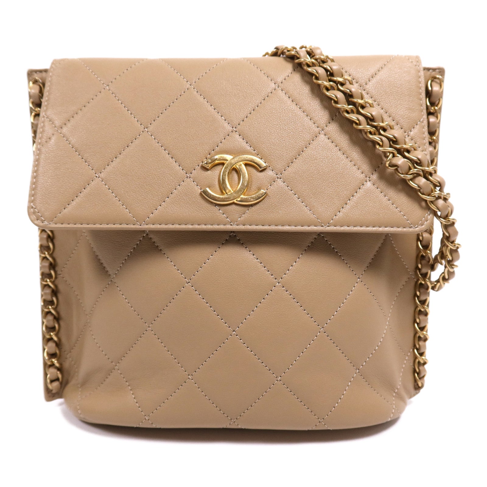 CHANEL 牛皮皮革Chain Shoulder Bag金扣鏈帶肩背袋