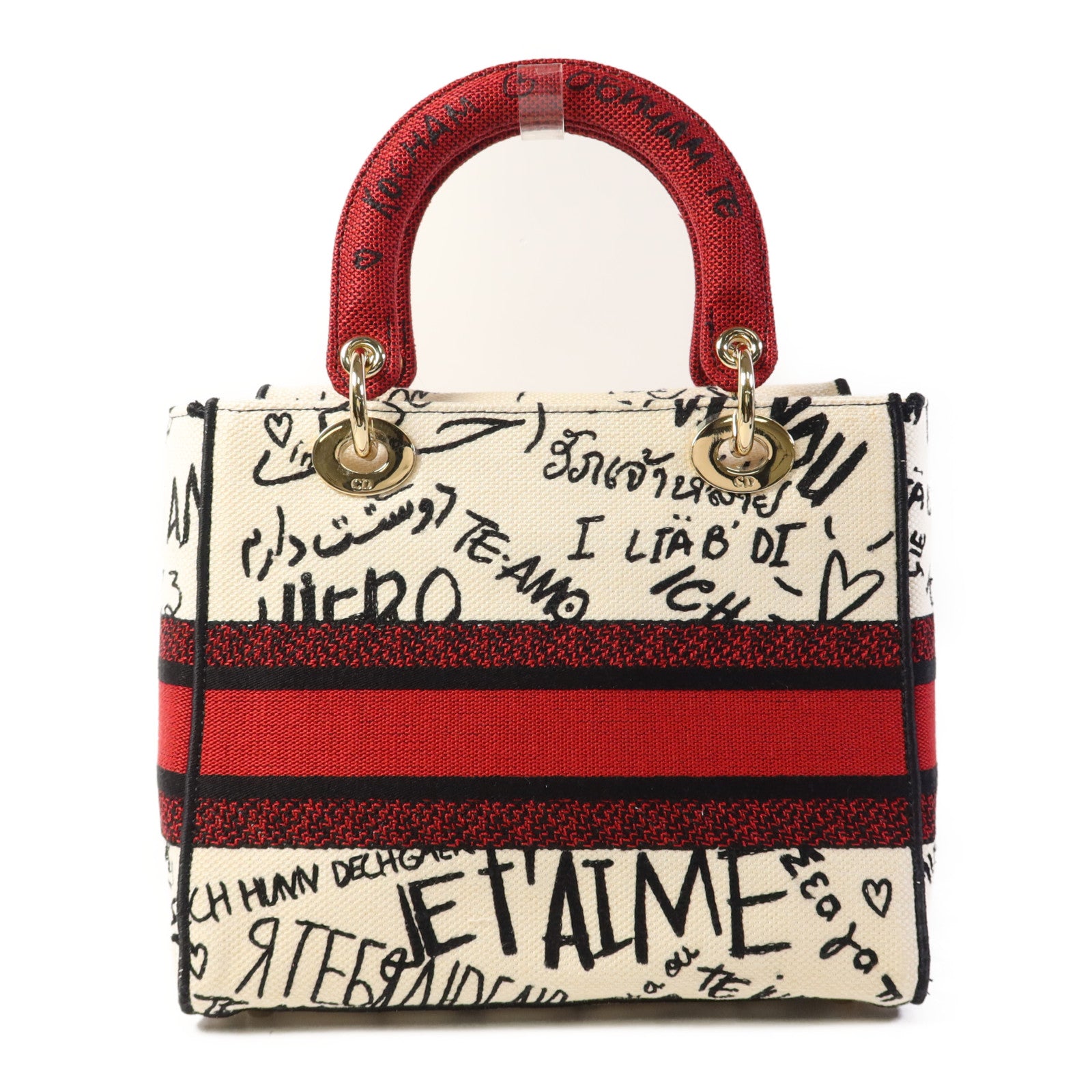 Dior 帆布Lady Dior Medium金扣手挽肩背兩用袋