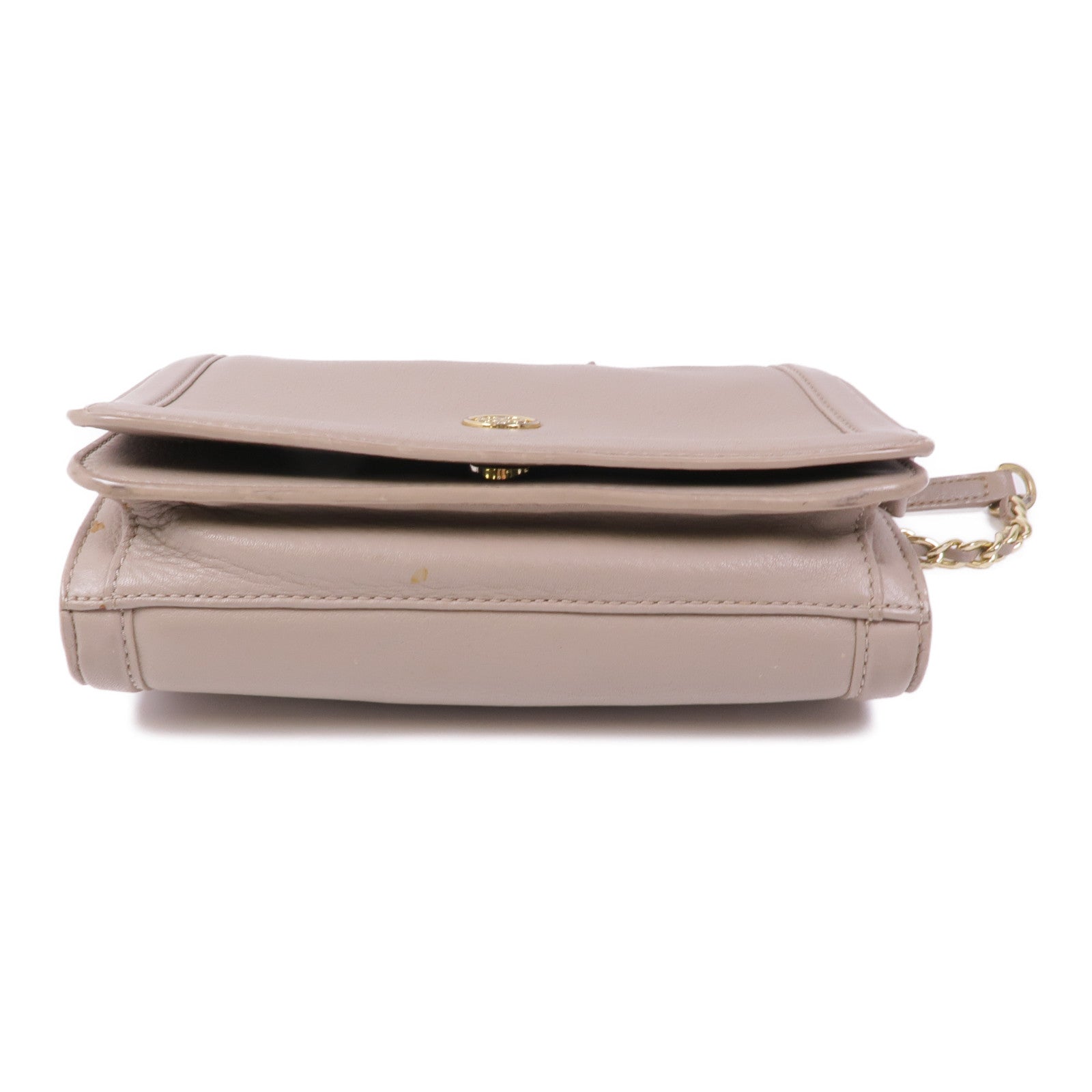 TORY BURCH GHW Shoulder Bag Calfskin Leather Grey