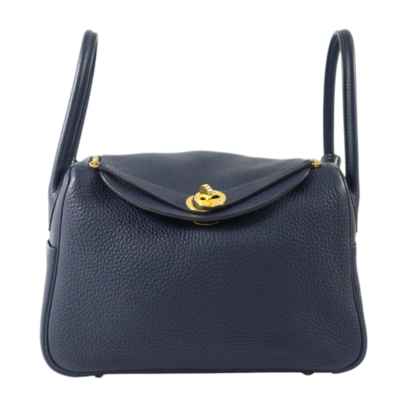 HERMES Clemence皮革/Crocodile皮革Lindy 26 Touch金扣手挽肩背兩用袋Bleu Nuit