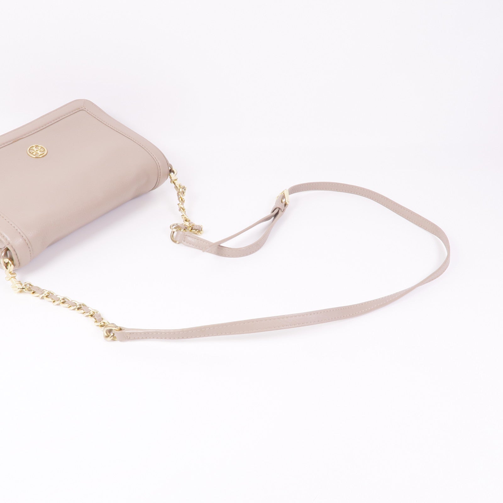 TORY BURCH GHW Shoulder Bag Calfskin Leather Grey