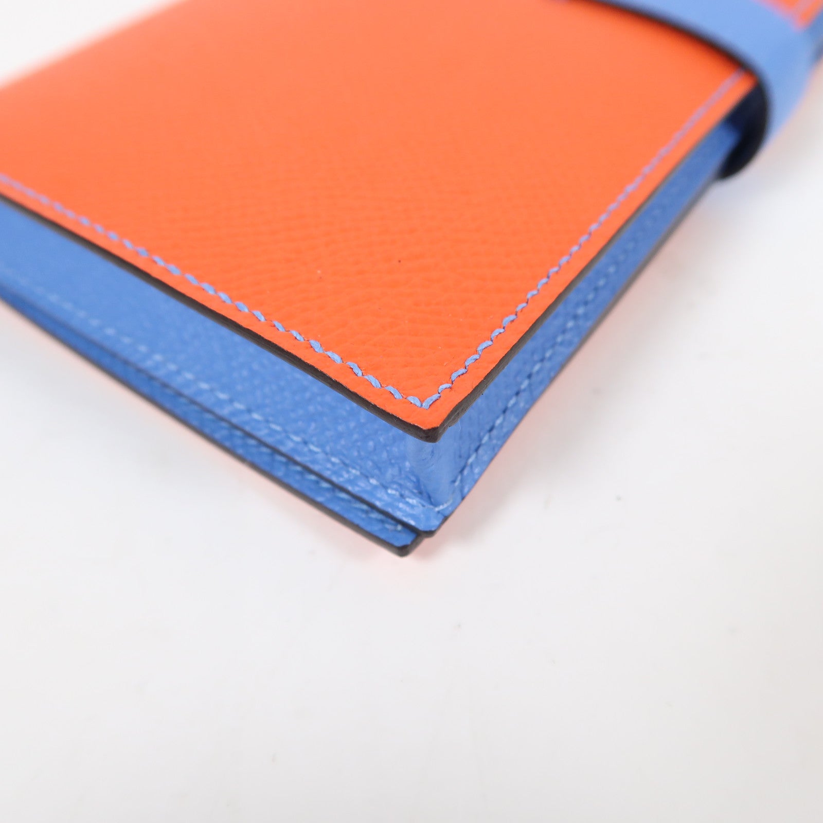 HERMES 【激減優惠】Epsom皮革Bearn Wallet銀扣長錢包深橙色/天堂藍色