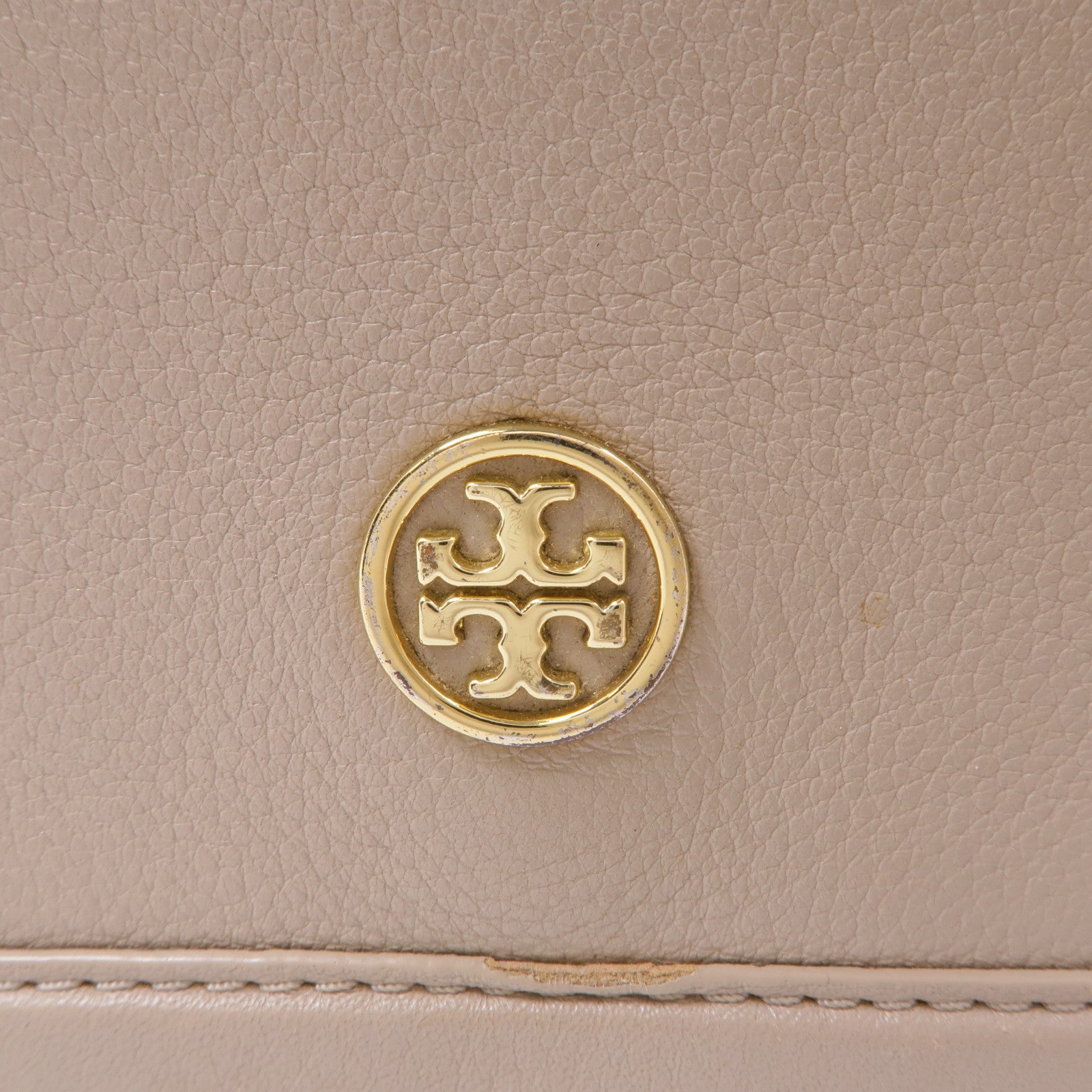 TORY BURCH GHW Shoulder Bag Calfskin Leather Grey