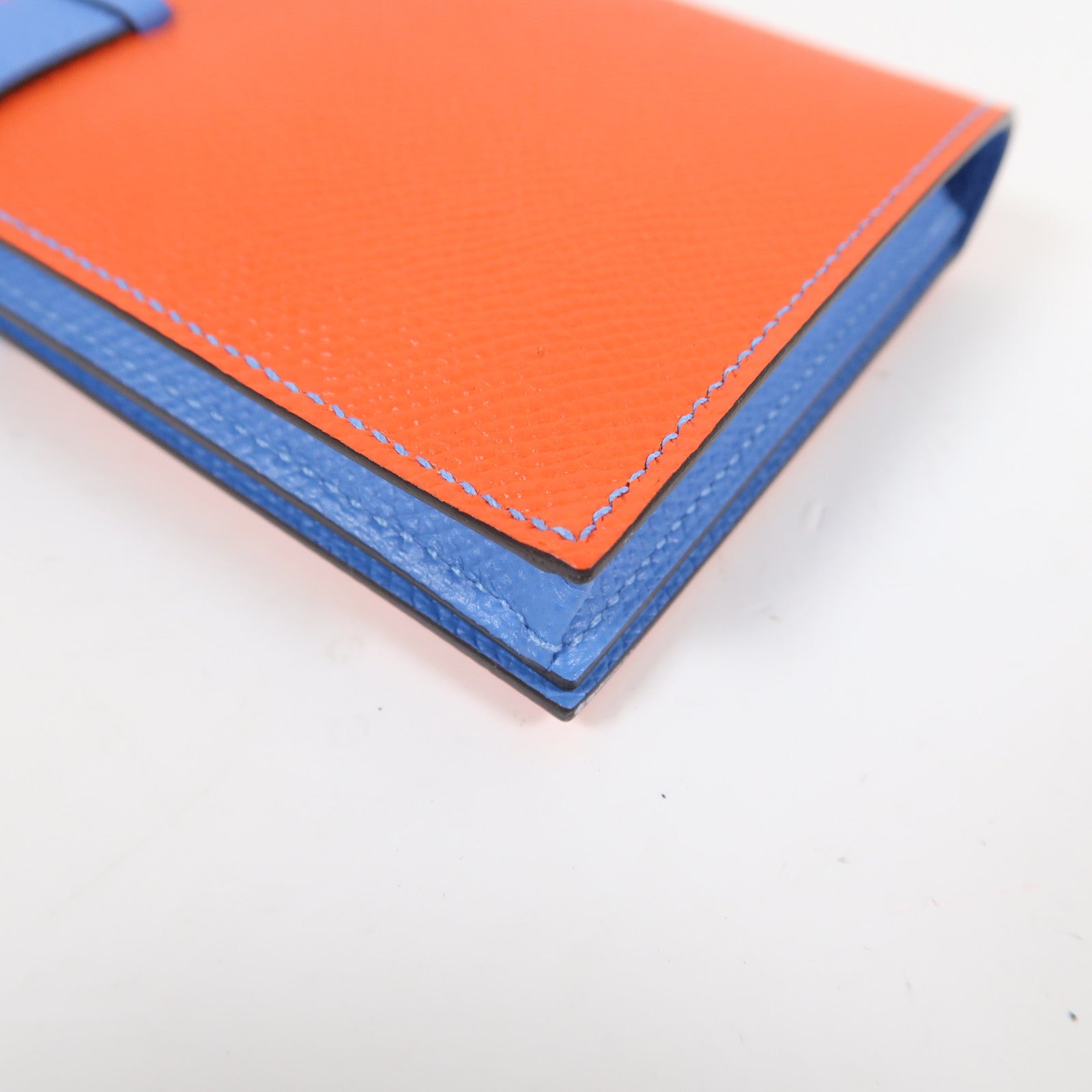 HERMES 【激減優惠】Epsom皮革Bearn Wallet銀扣長錢包深橙色/天堂藍色