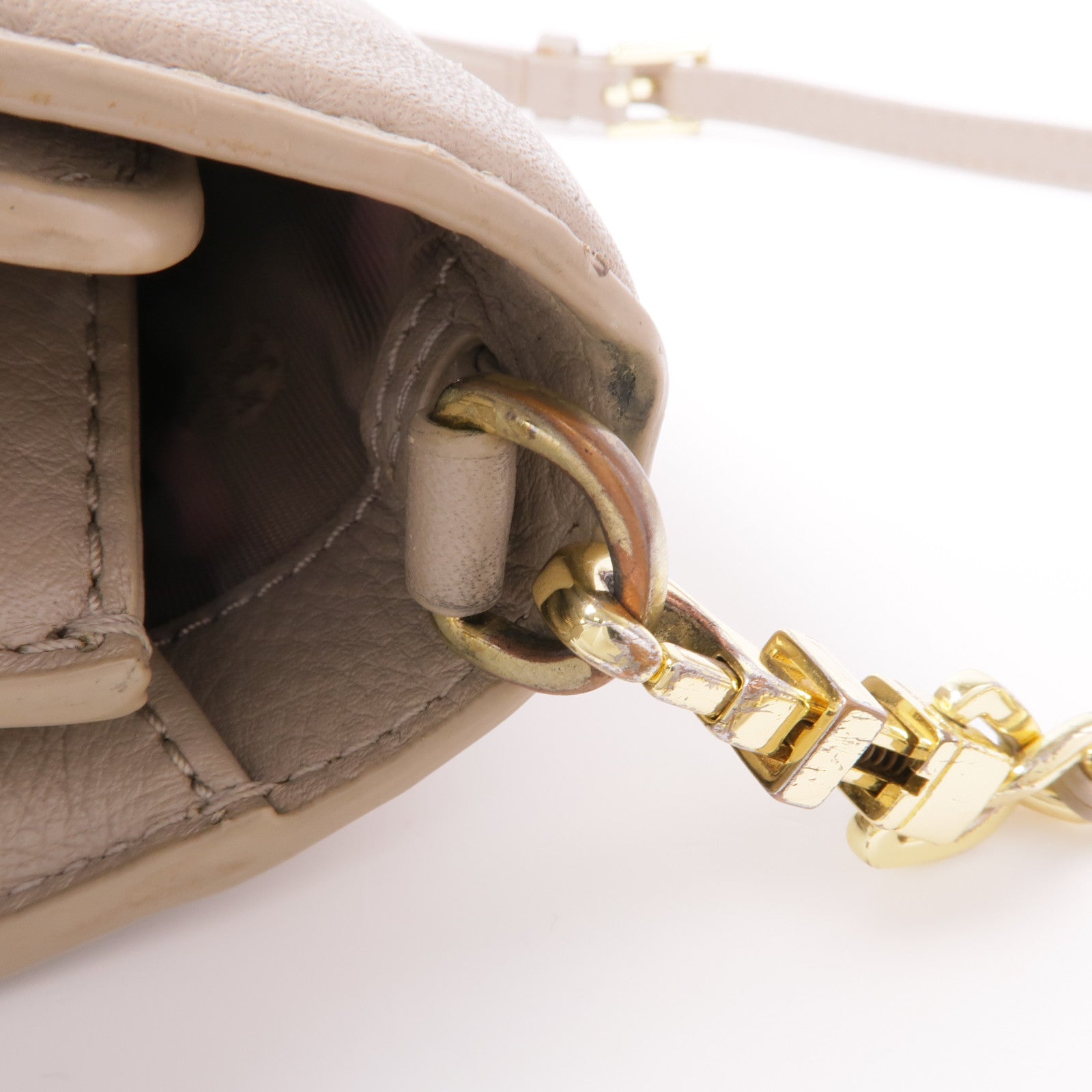 TORY BURCH GHW Shoulder Bag Calfskin Leather Grey